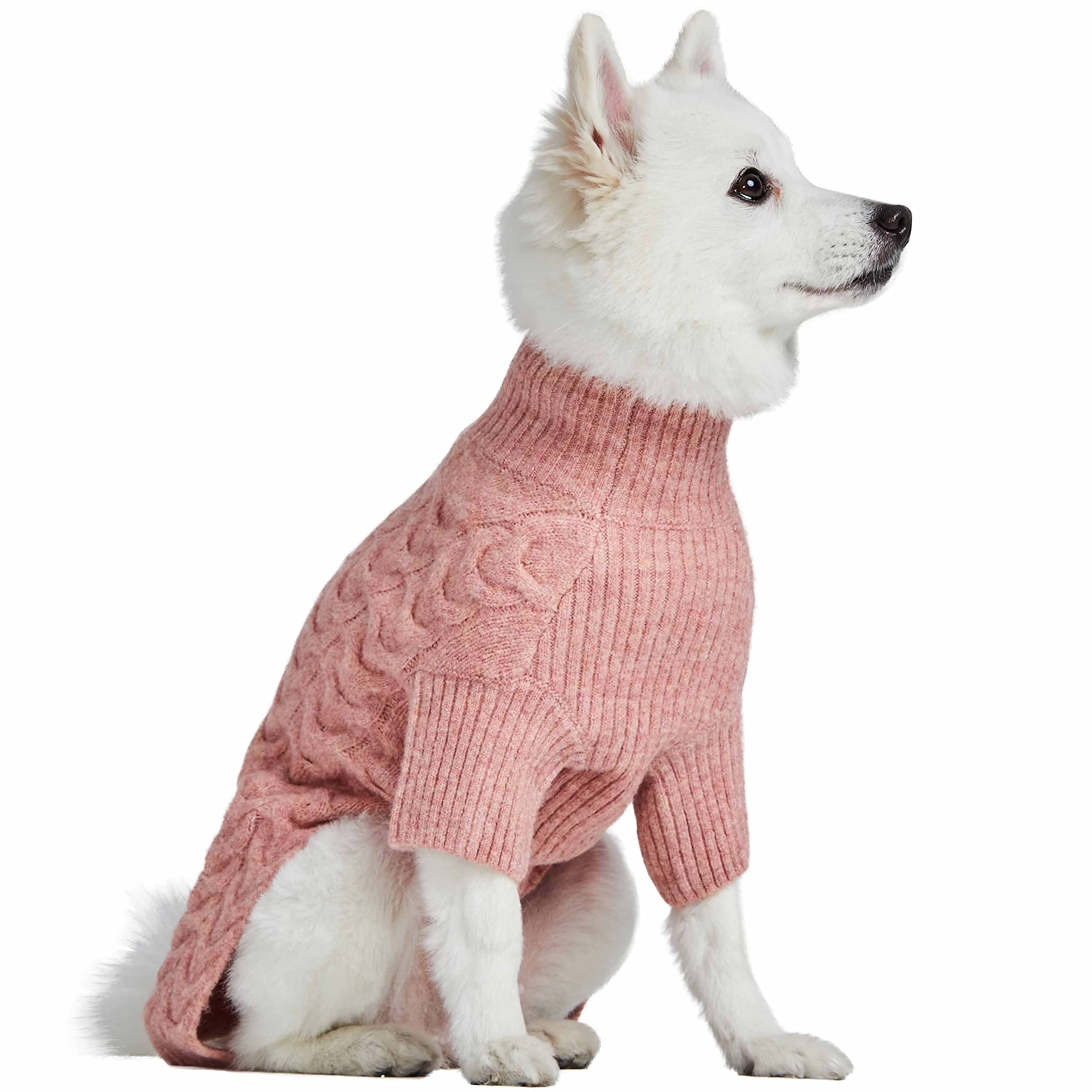 Blueberry Pet Dog Sweater Classic Knit Pullover Turtle-Neck Christmas Sweater, Small Dog Sweaters For Girls, Rainbow Pink, 12''