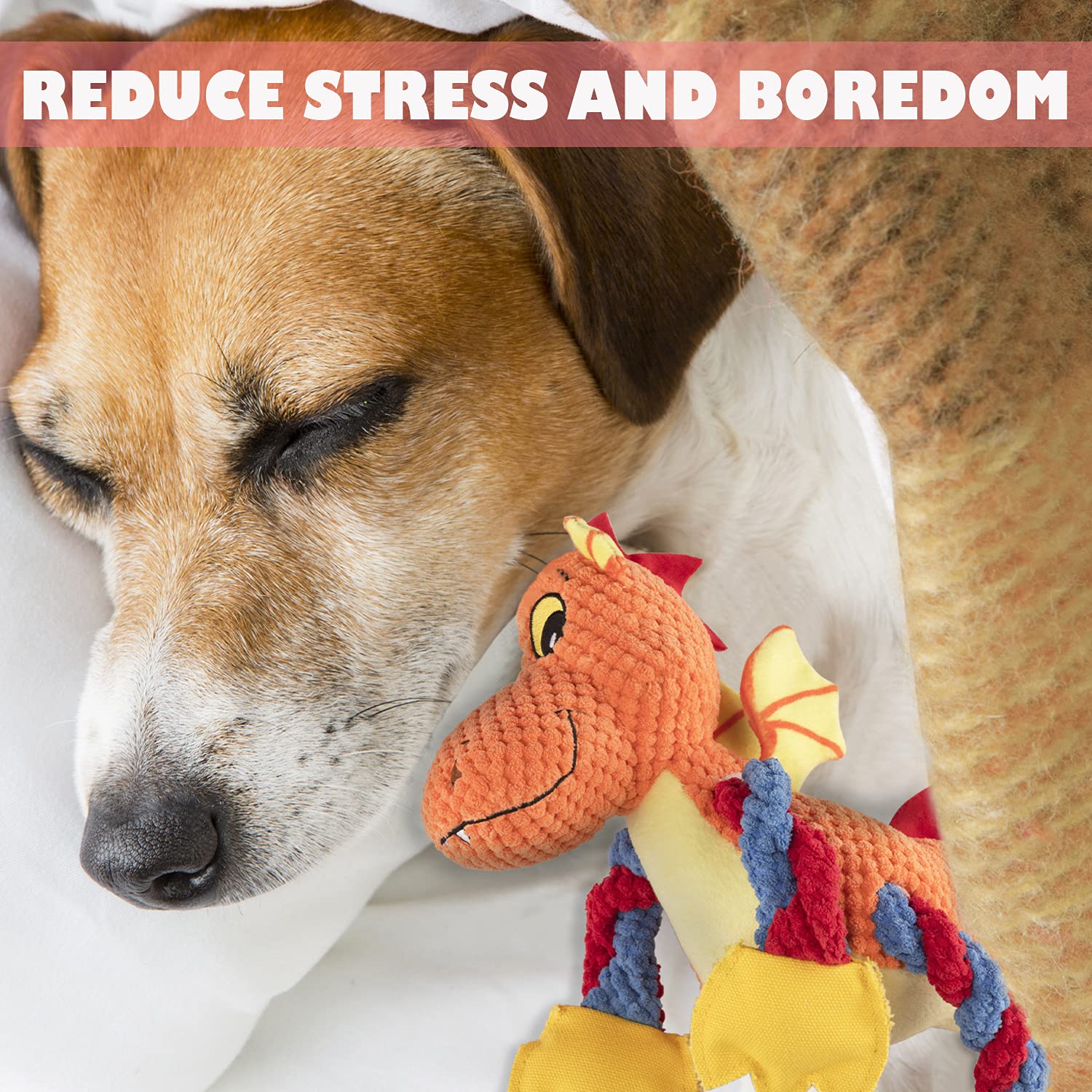 Goola Dog Squeaky Toys, Cute Dragon Interactive Plush Stuffed Toy With 5 Squeakers And Crinkle Paper,Pet Rope Chew Toy For Puppy