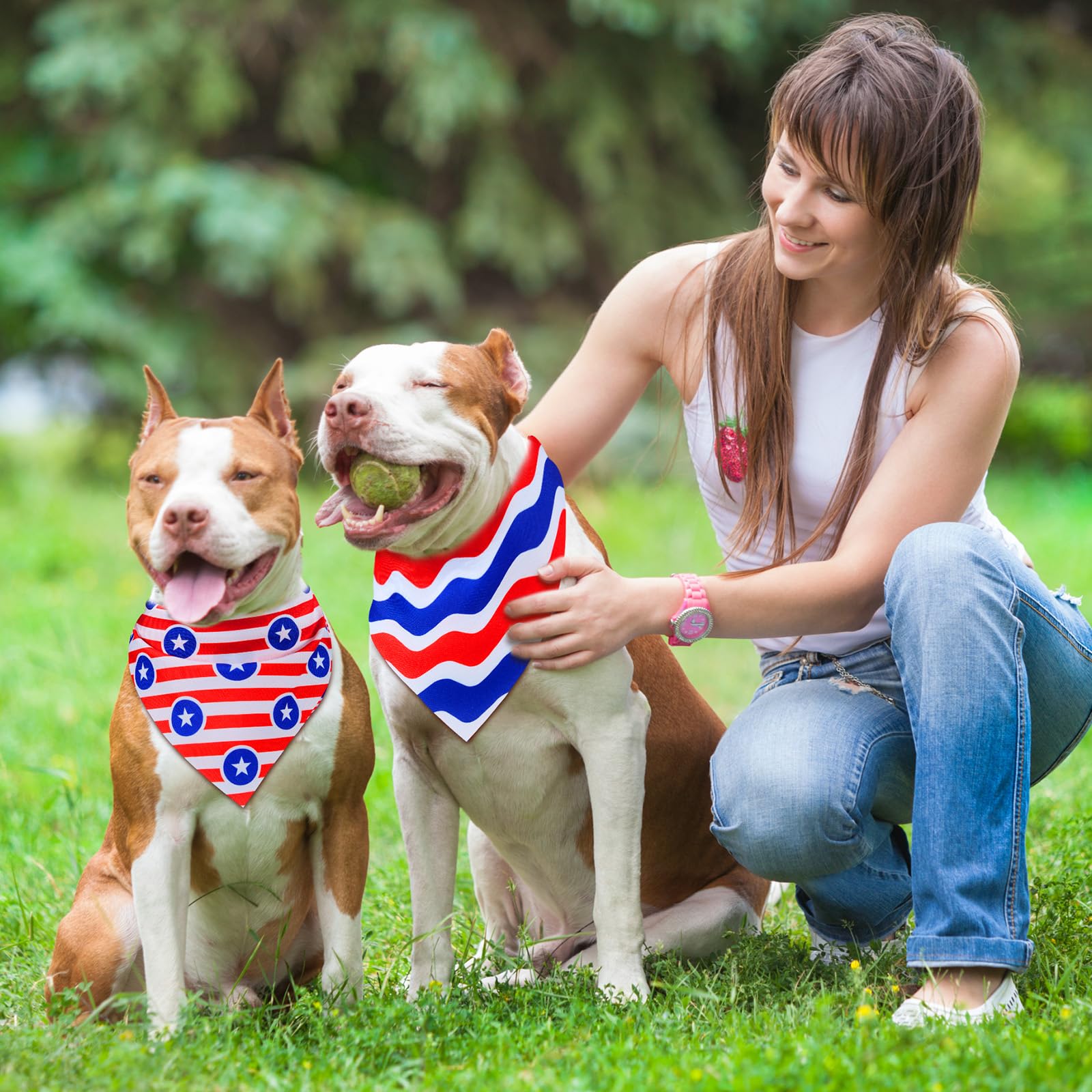 Chicingyou 48 Pcs 4th of July Dog Bandanas Bulk Patriotic Bandana to Dog Independence Day Puppy Triangle Scarf Bibs Adjustable W