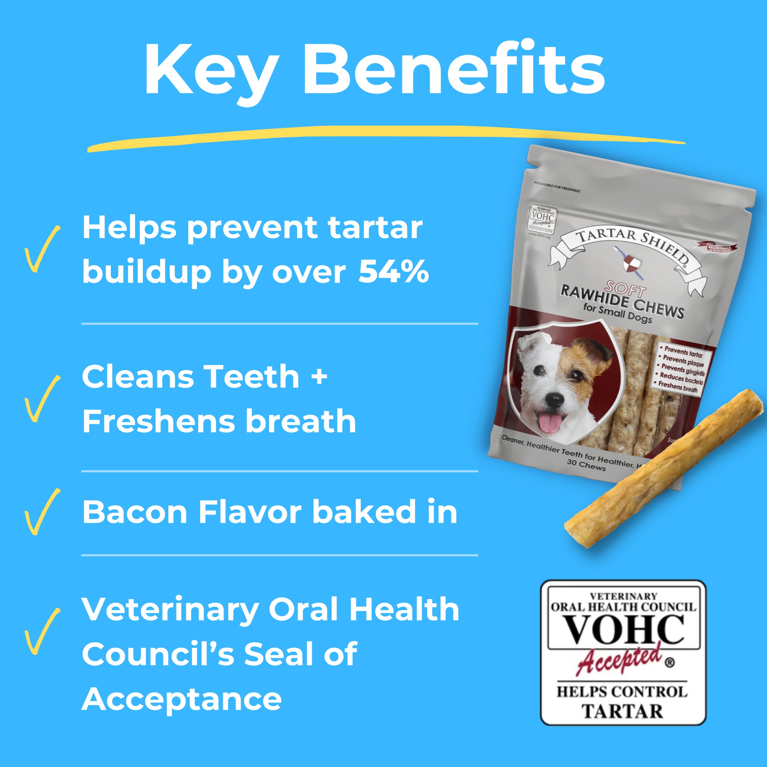 Tartar Shield Soft Rawhide Chews | Safe Dental Treats for Small Dogs | Vet VOHC Approved | Daily Bone Cleans Teeth & Gums Fresh