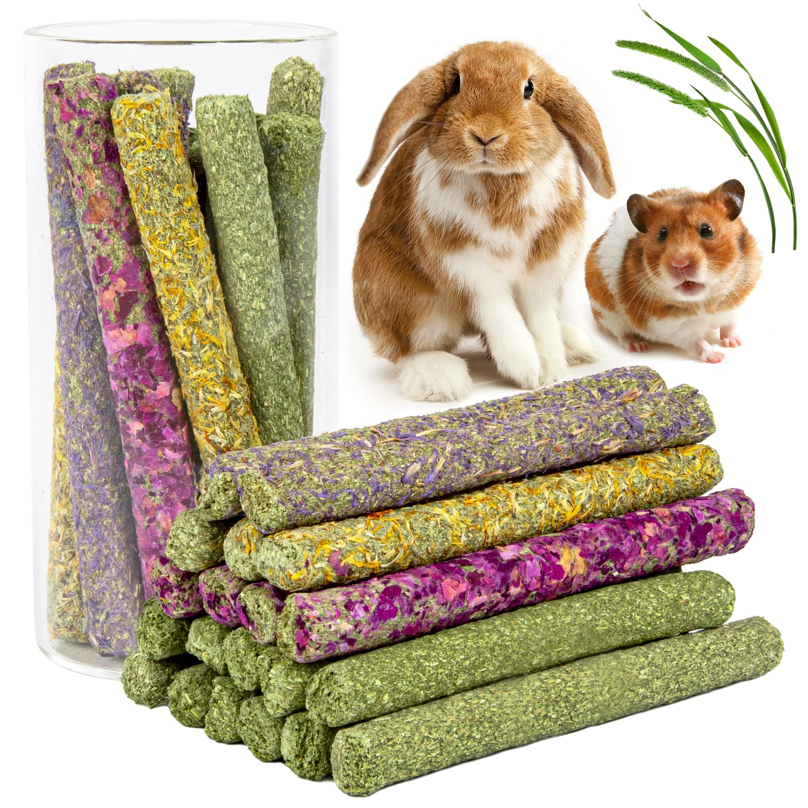 Sofier 32Pcs Timothy Hay Sticks 320g Rabbit Toys Bunny, Guinea Pig Toys Natural Hamster Toys for Teeth Handmade Treats and Chews