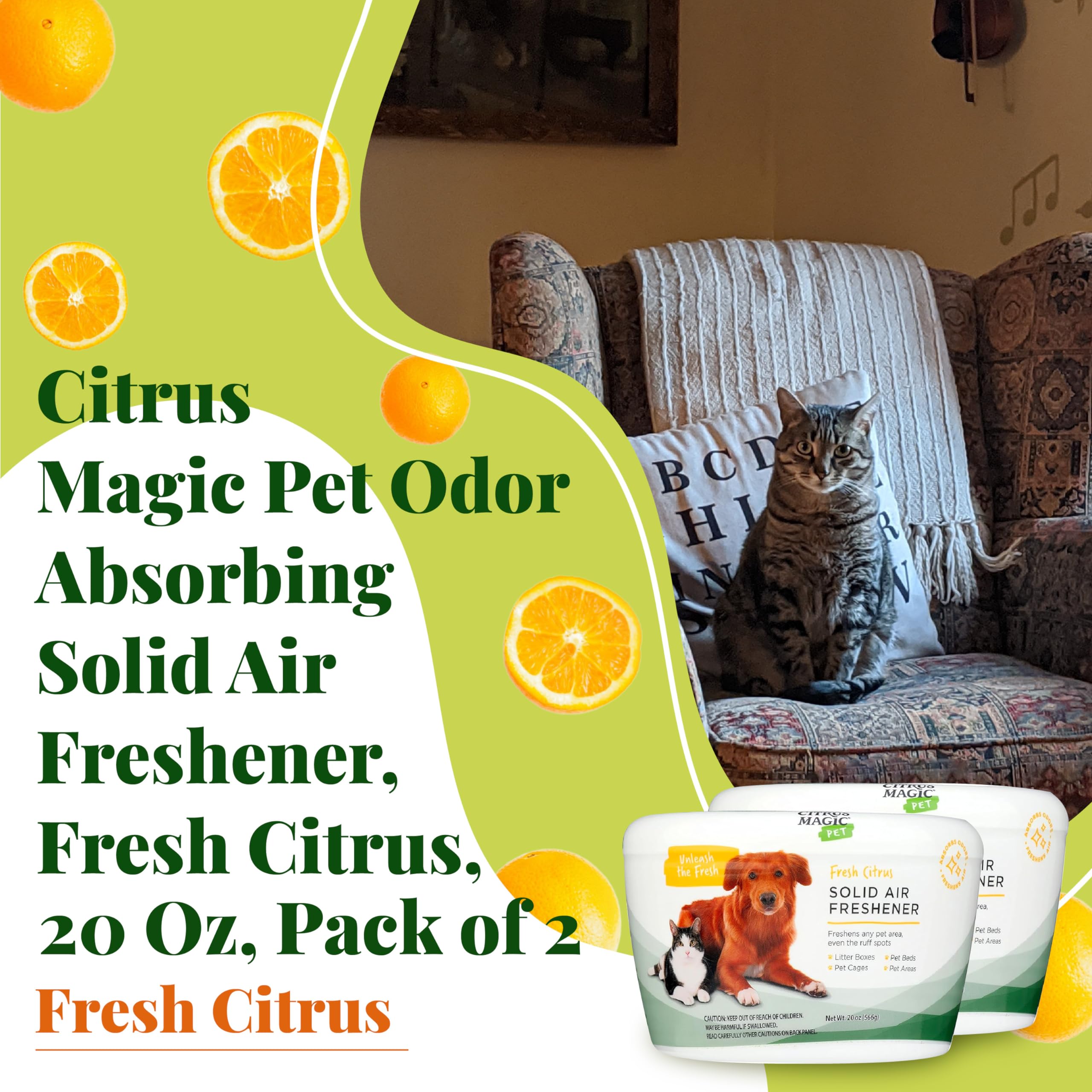 Citrus Magic Pet Odor Eliminator Solid Air Freshener, Fresh Citrus, 20-Ounce, Pack Of 2