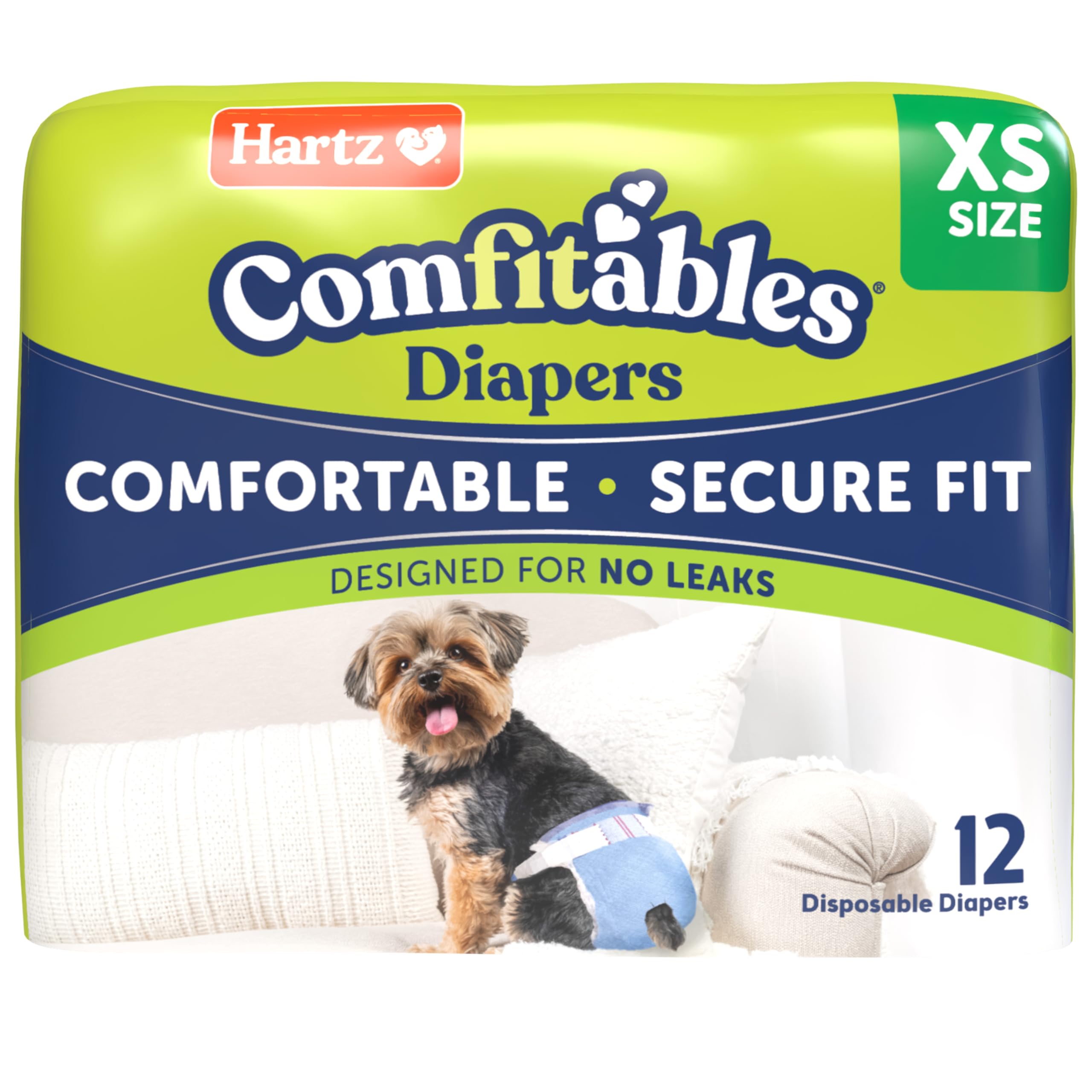 New! Hartz Comfitables Disposable Dog Diapers, Size Xs 12 Count, Comfortable & Secure Fit, Easy To Put On, Super Absorbent Male 