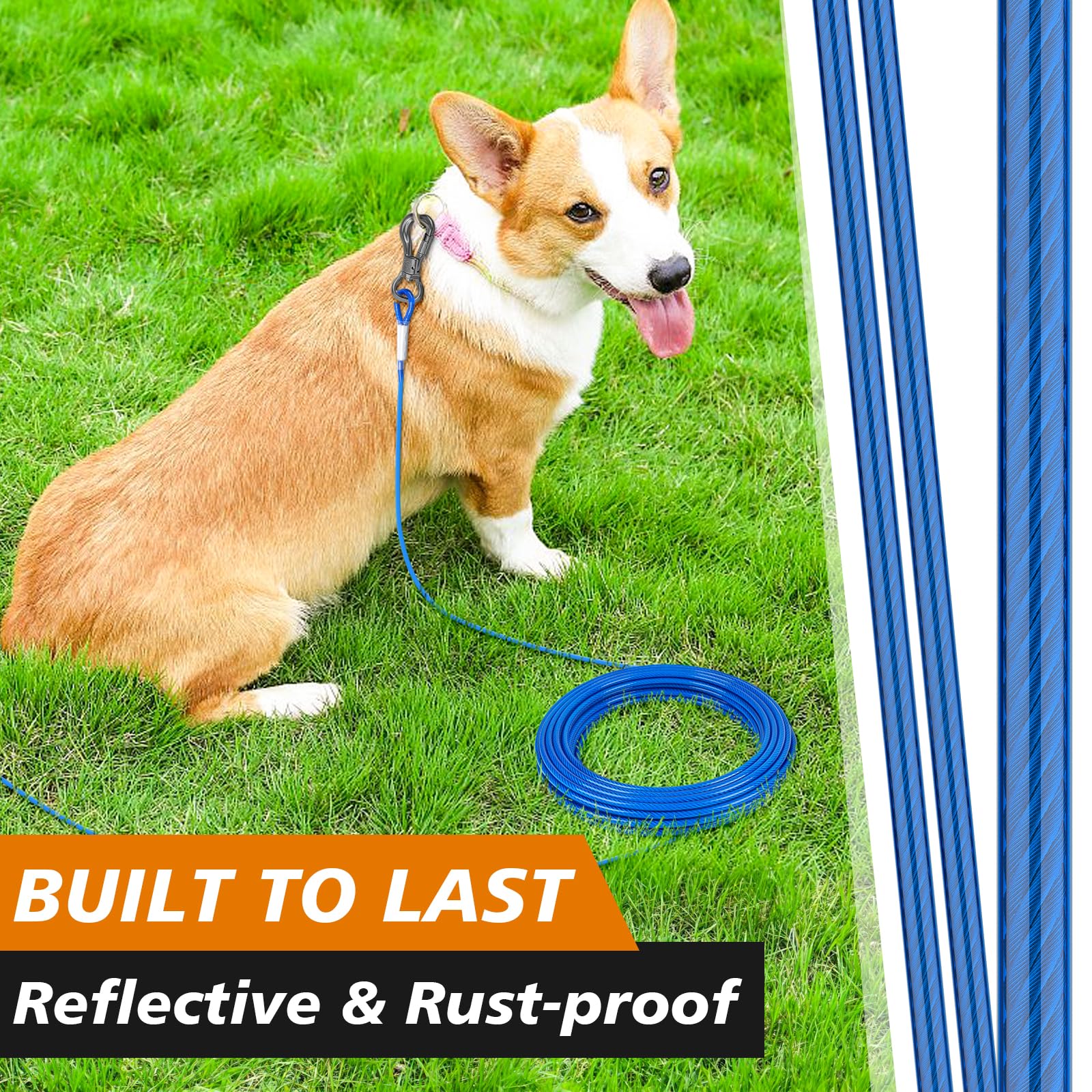 Xiaz 30 Foot Dog Lead, Dog Tie Out Cable Heavy Duty 8/10/15/20/30/50Ft, Pet Runner Tether Chain Leash Outside For Small Medium L