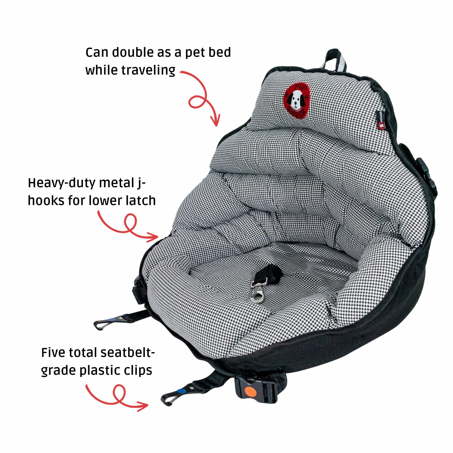 Pupsaver Dog Car Seats For Small And Medium Dogs | Travel Booster Pet Seat |Crash-Tested Dog Bed For Cars | Compatible With Seat Belt Harness | Ideal For Dogs Up To 30Lbs | (Black White Houndstooth)
