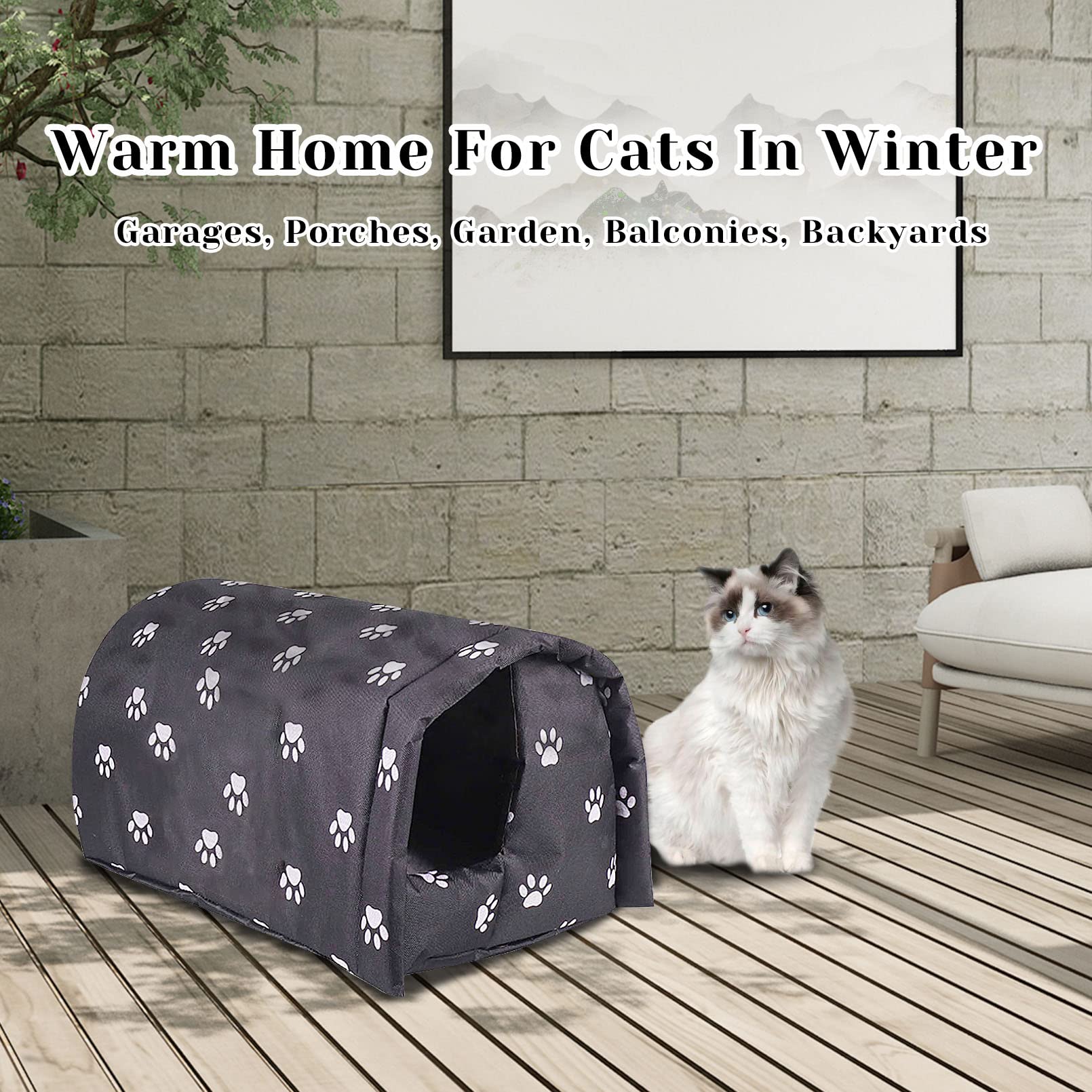 Fhiny Stray Cats Shelter, Waterproof Outdoor Cat House Foldable Warm Pet Cave For Winter Wild Animal Tent Bed Anti-Slip Kitten C