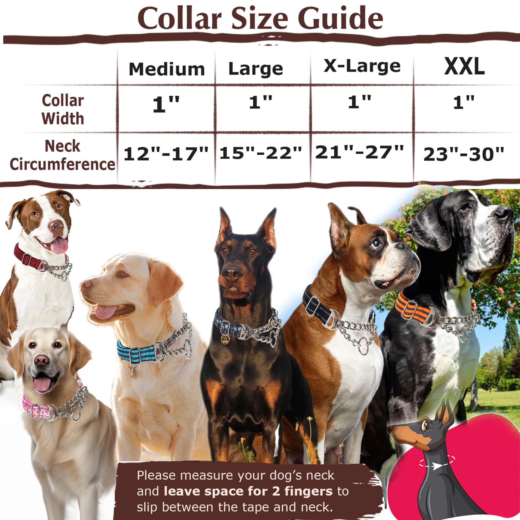 Martingale Dog Collar With Steel Chain, Adjustable Reflective Nylon & Soft Padded - For Medium, Large, Xl, Xxl Dogs For Training
