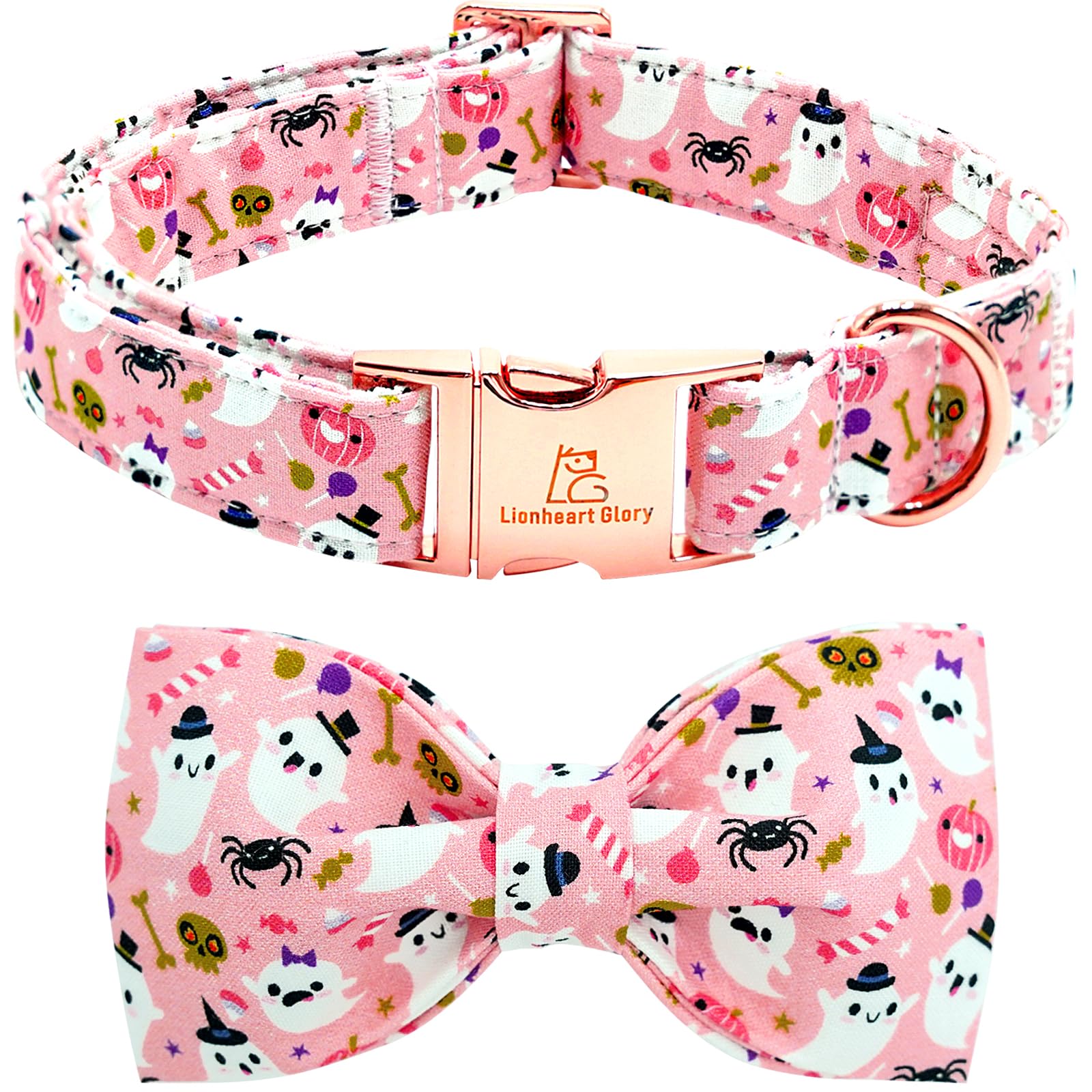 Lionheart Glory Halloween Dog Collar Bowtie - Heavy Duty Adjustable Fall Holiday Collar For X-Small Puppy, Female Or Male - Cute