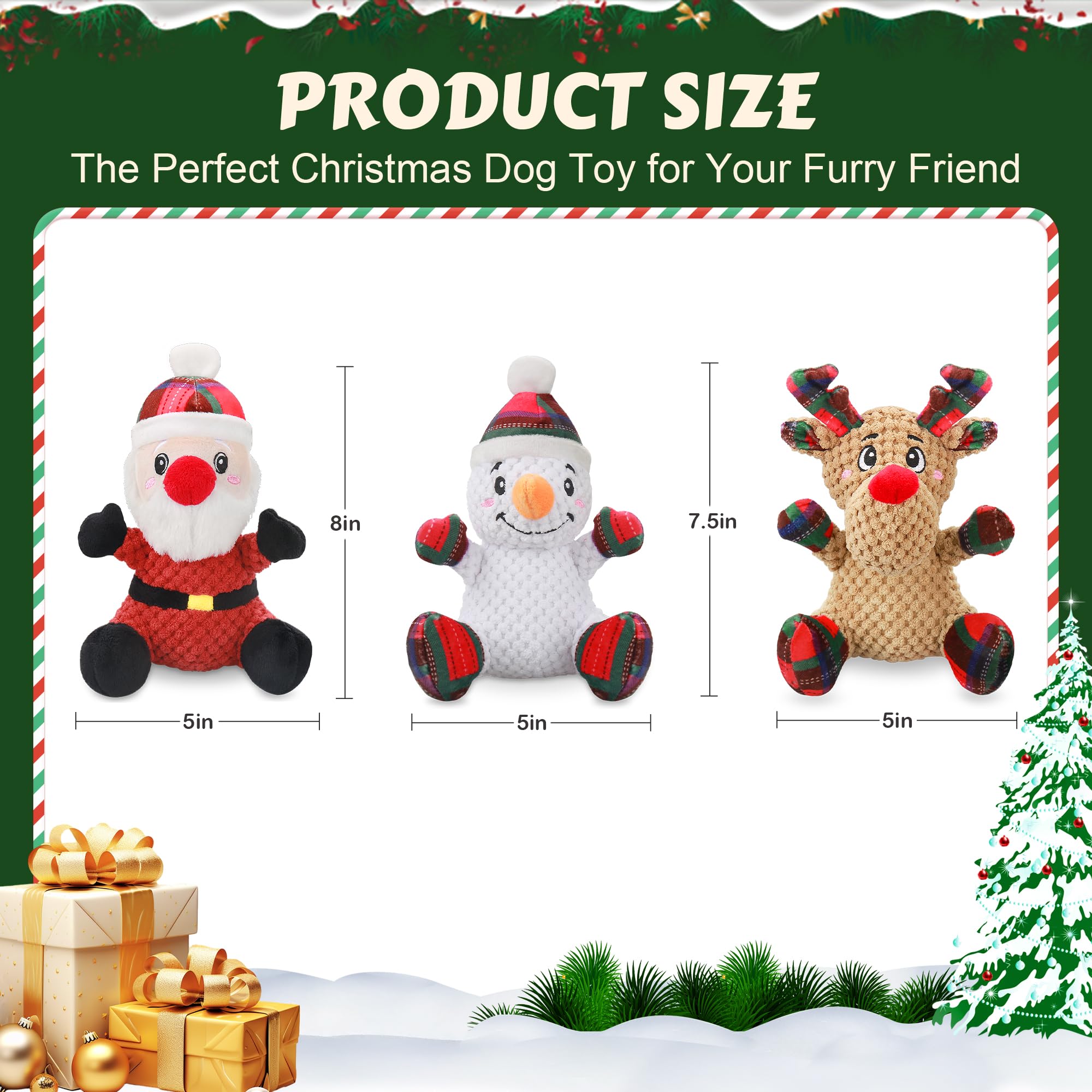 Newget Squeaky Dog Toys, 3 Pack Dog Chew Toys With Crinkle Paper For Puppy, Small, Medium, Large Dogs, Interactive Pet Holiday T