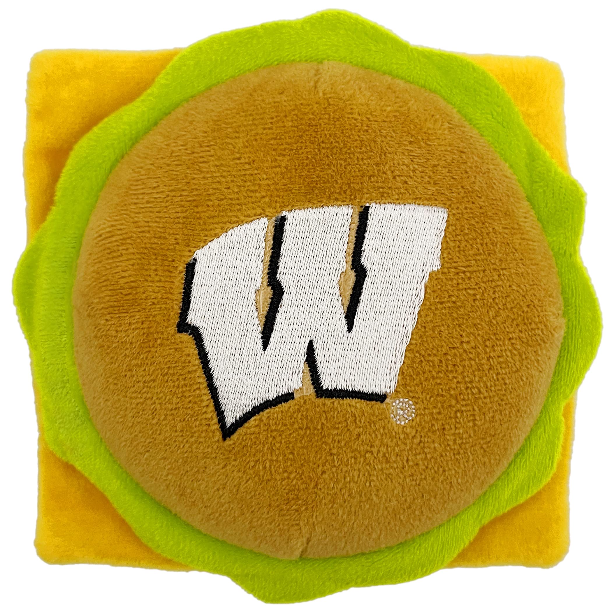 Pets First Ncaa Wisconsin Badgers Cheeseburger Plush Dog & Cat Squeak Toy- Cutest Stadium Hamburger Snack Plush Toy For Dogs & C