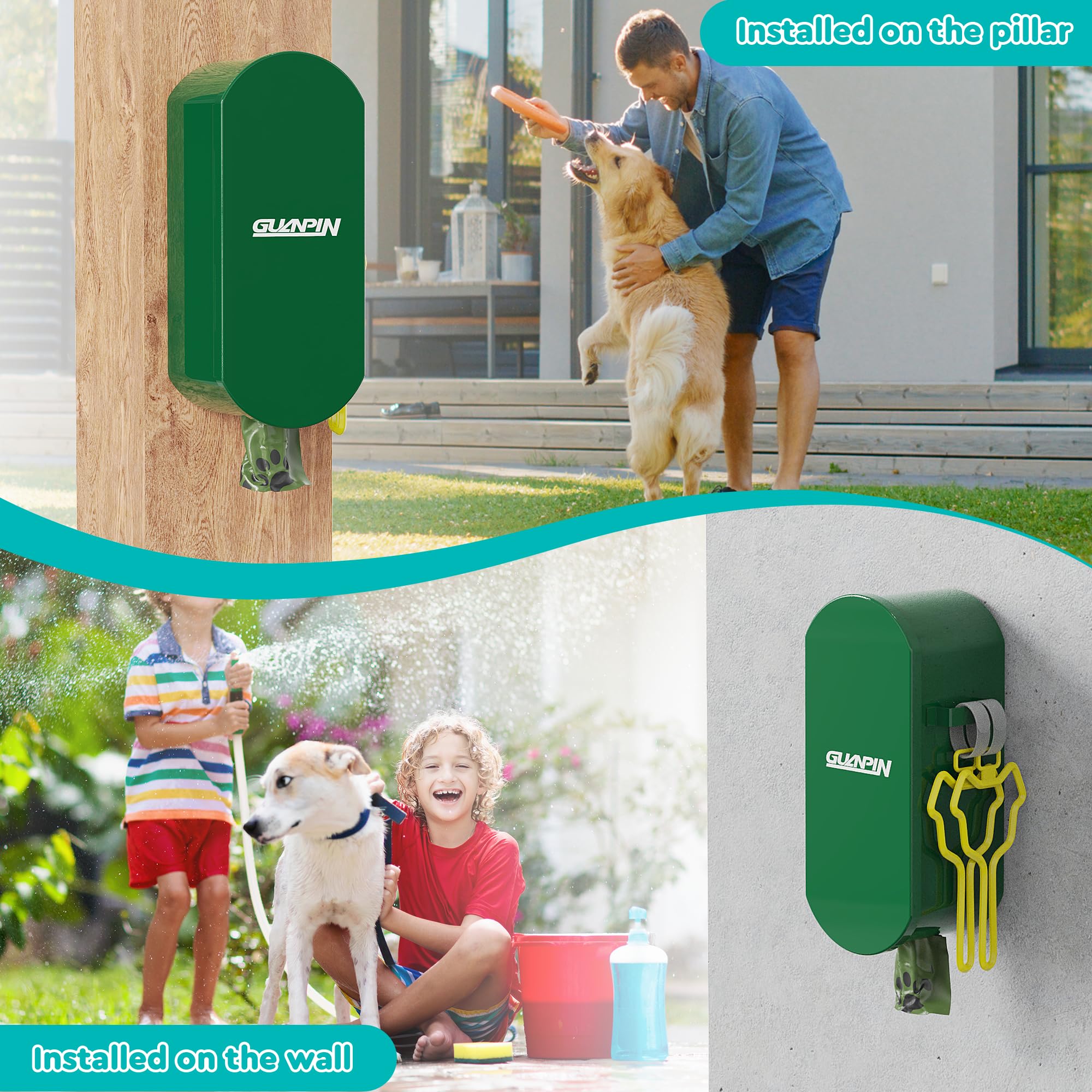 Dog Poop Bag Dispenser Wall Mount With 2Pcs Holders, Magnetic Door Closure,Metal,Corrosion-Resistant,High Capacity,Suitable For