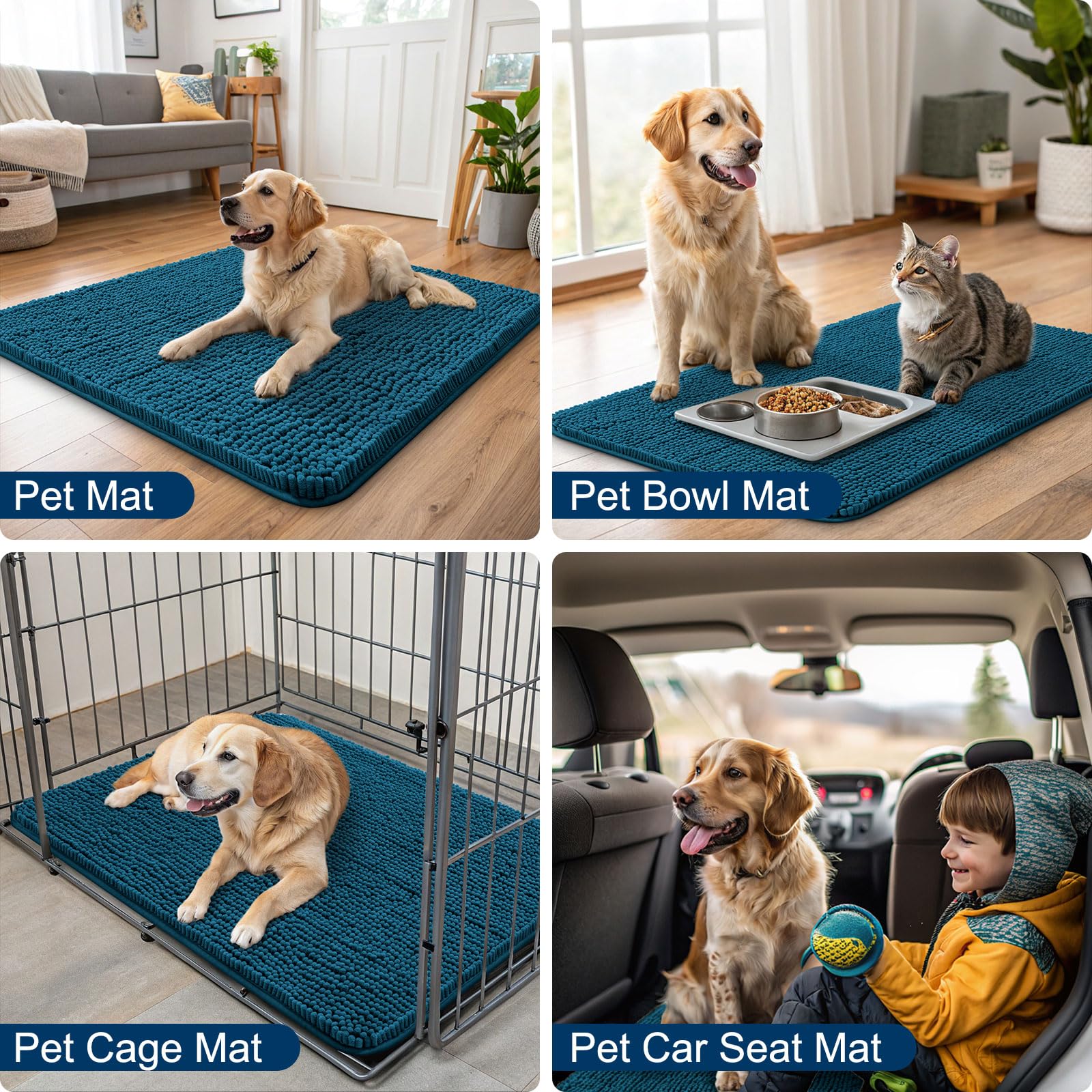 Smiry Dog Door Mat for Muddy Paws 47x24, Absorbs Moisture and Dirt Doormat, Non-Slip Washable Quick Dry Chenille Front Door Mat
