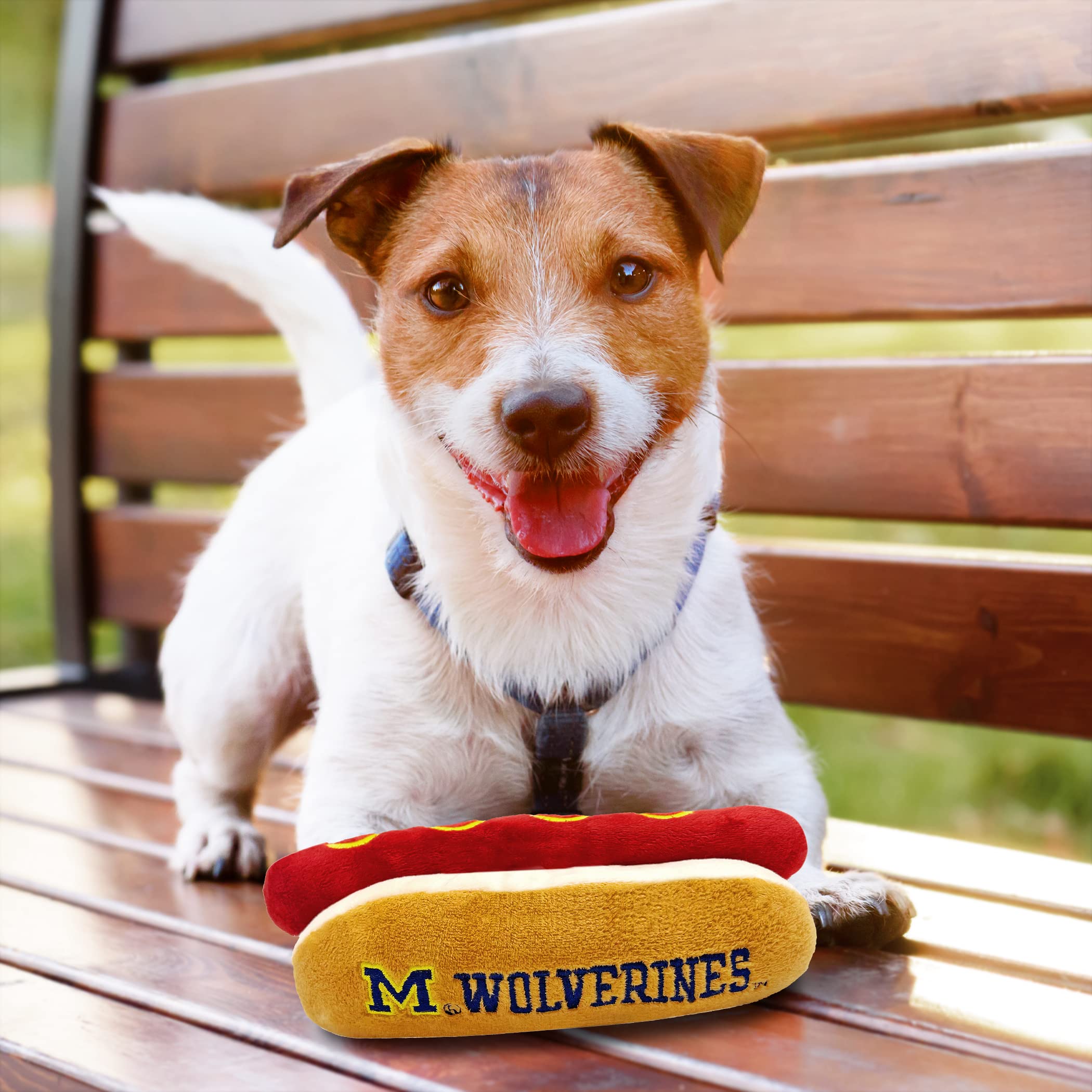 Pets First Ncaa Michigan Wolverines Hot Dog Plush Dog & Cat Squeak Toy- Cutest Hot-Dog Snack Plush Toy For Dogs & Cats With Inne