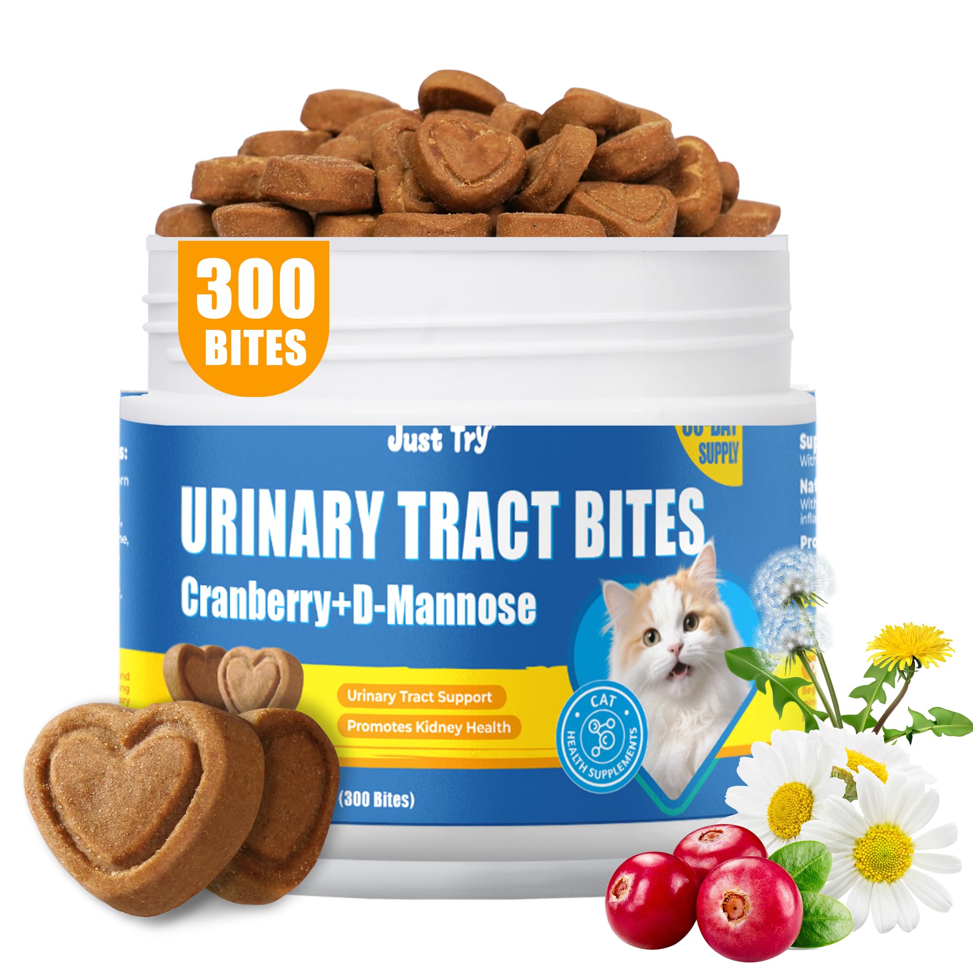 Just Try 300 Bites 6.35 oz Urinary Tract Bites for Cats - Cranberry & D Mannose Formula for Bladder Health - Prevent UTI & Promo