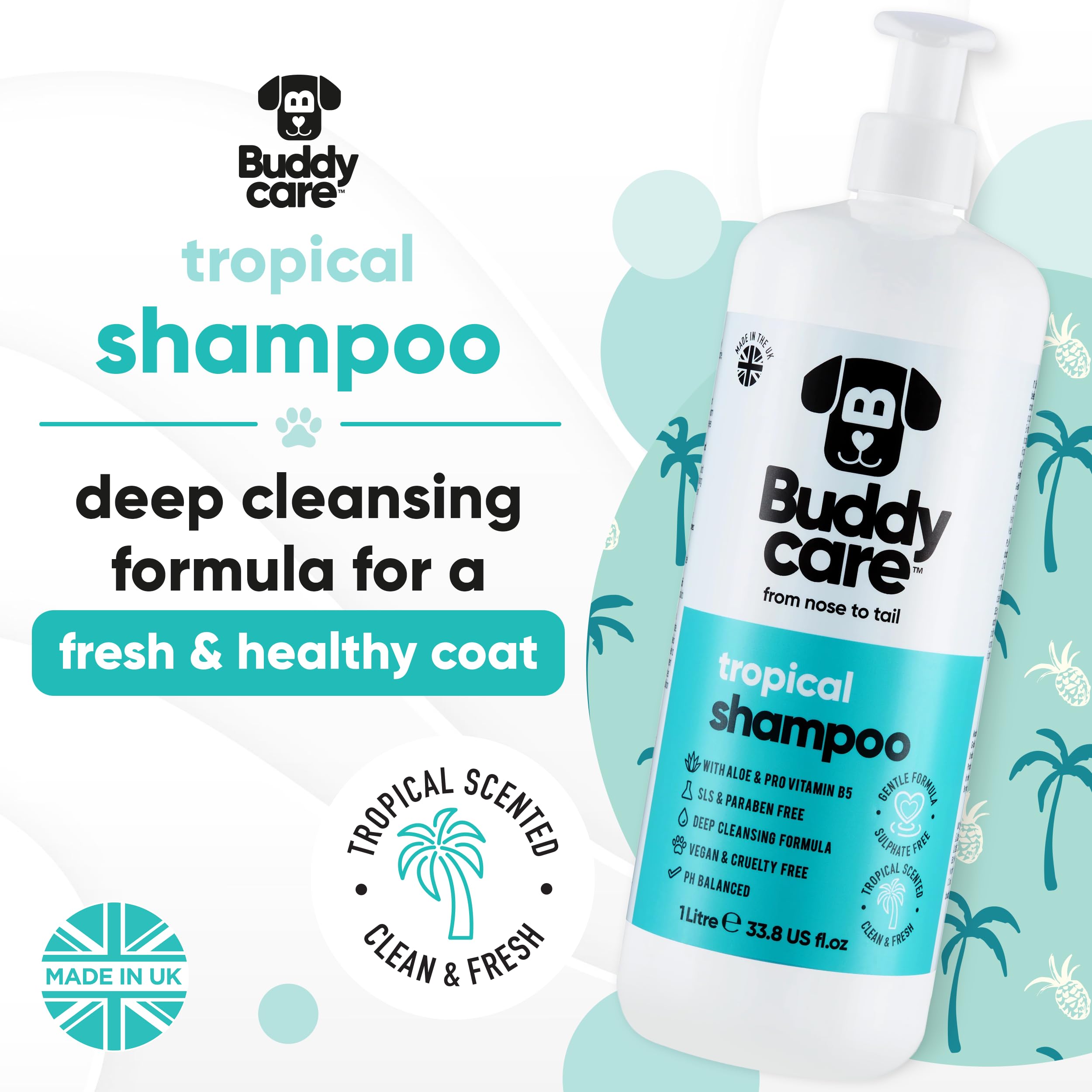 Tropical Dog Shampoo By Buddycare | Deep Cleansing Shampoo For Dogs | Tropical Scented | With Aloe Vera And Pro Vitamin B5 (33.8