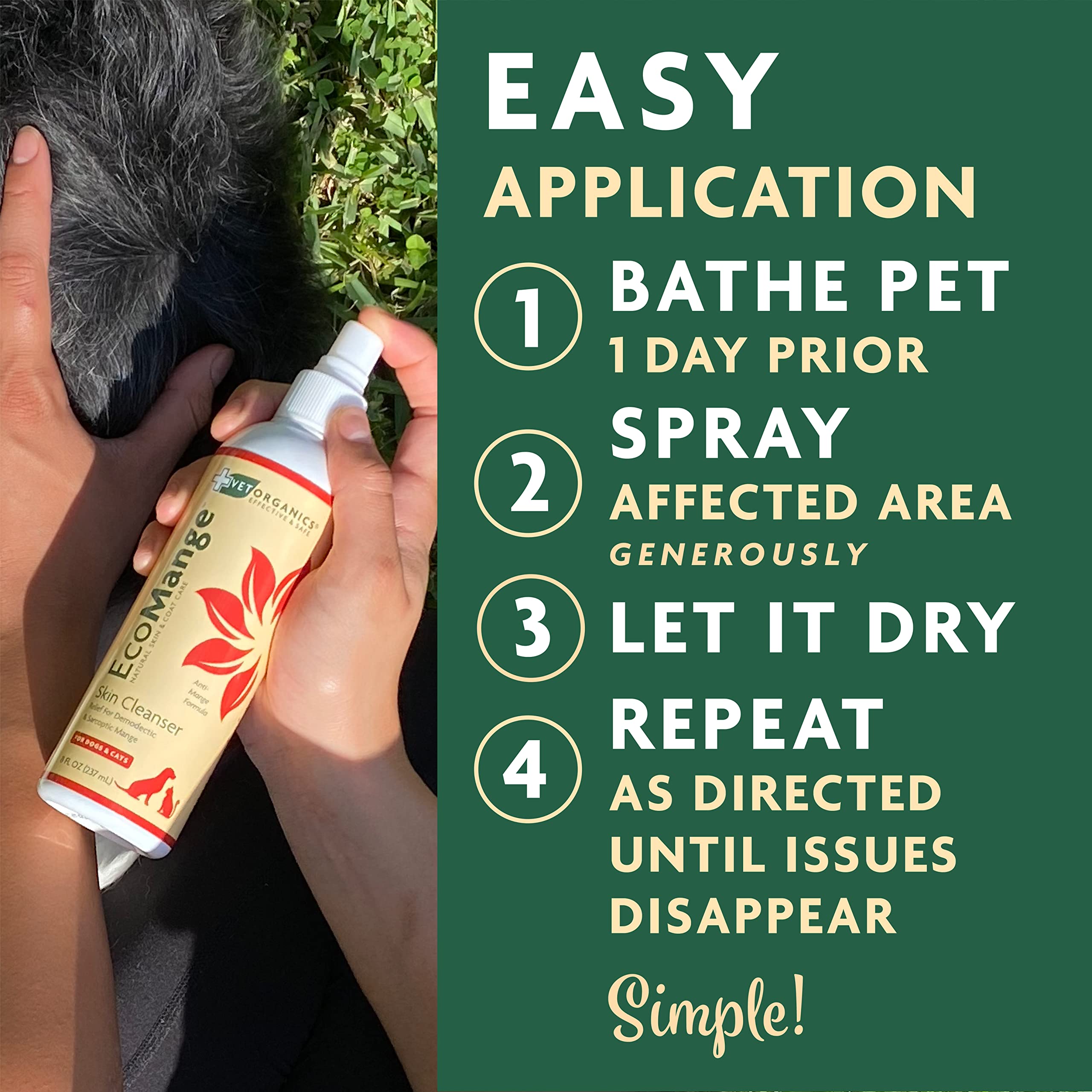 EcoMange Mange Relief for Dogs & Cats - 8 Oz. Cat & Dog Itch Relief, Sarcoptic & Demodectic Mite Spray - Herbal Extract & Essent