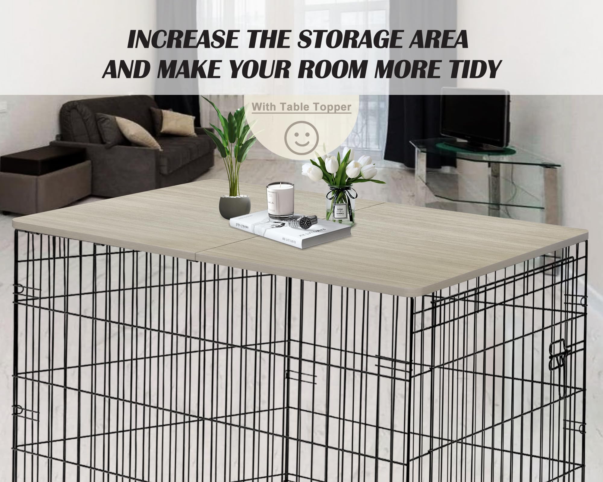 Deblue Dog Crate Topper, Crate Topper For 48In Wire Dog Cages, Wooden Dog Kennel Table Top For Large Dog, Foldable, Portable, Mo