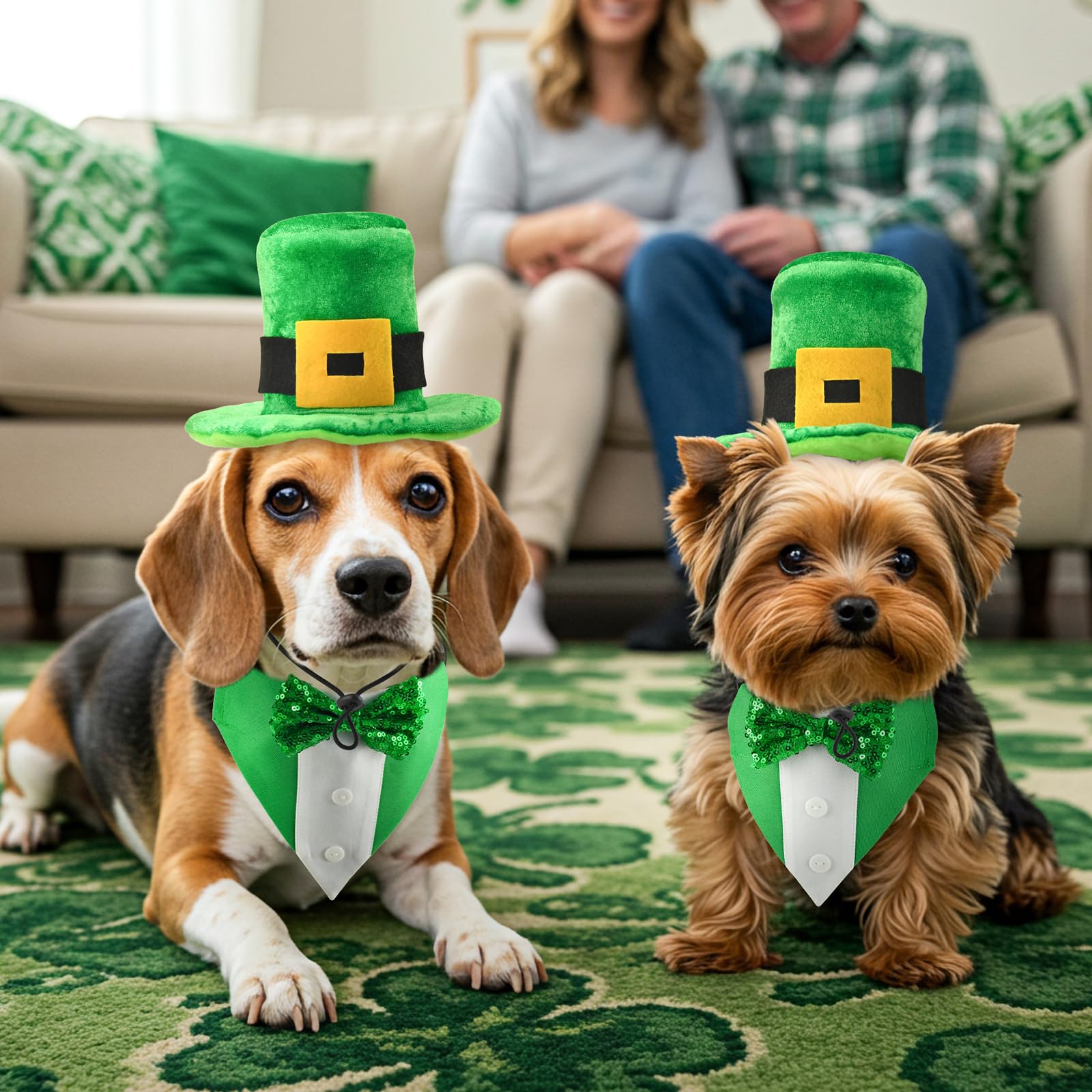 Shurung St. Patricks Day Dog Tuxedo With Green Bowtie Pet Irish Leprechaun Hat With Belt Buckle Dog Patricks Costume Set Lucky T