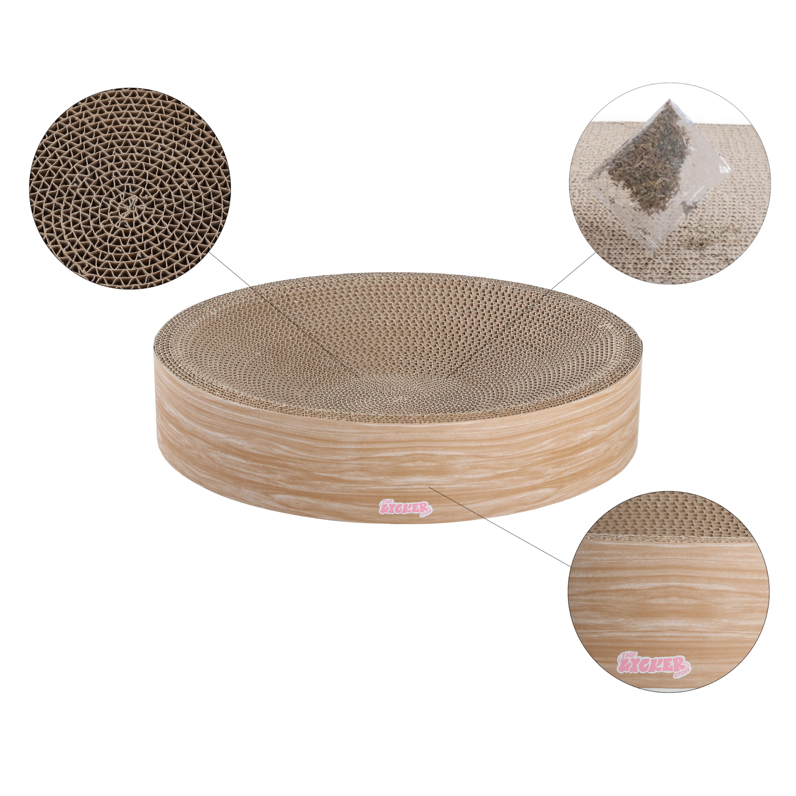 The Licker Store Csr1010J Nelson 20.13'' Modern Cardboard Round Bowl Cat Scratcher With Catnip, Oak Wood