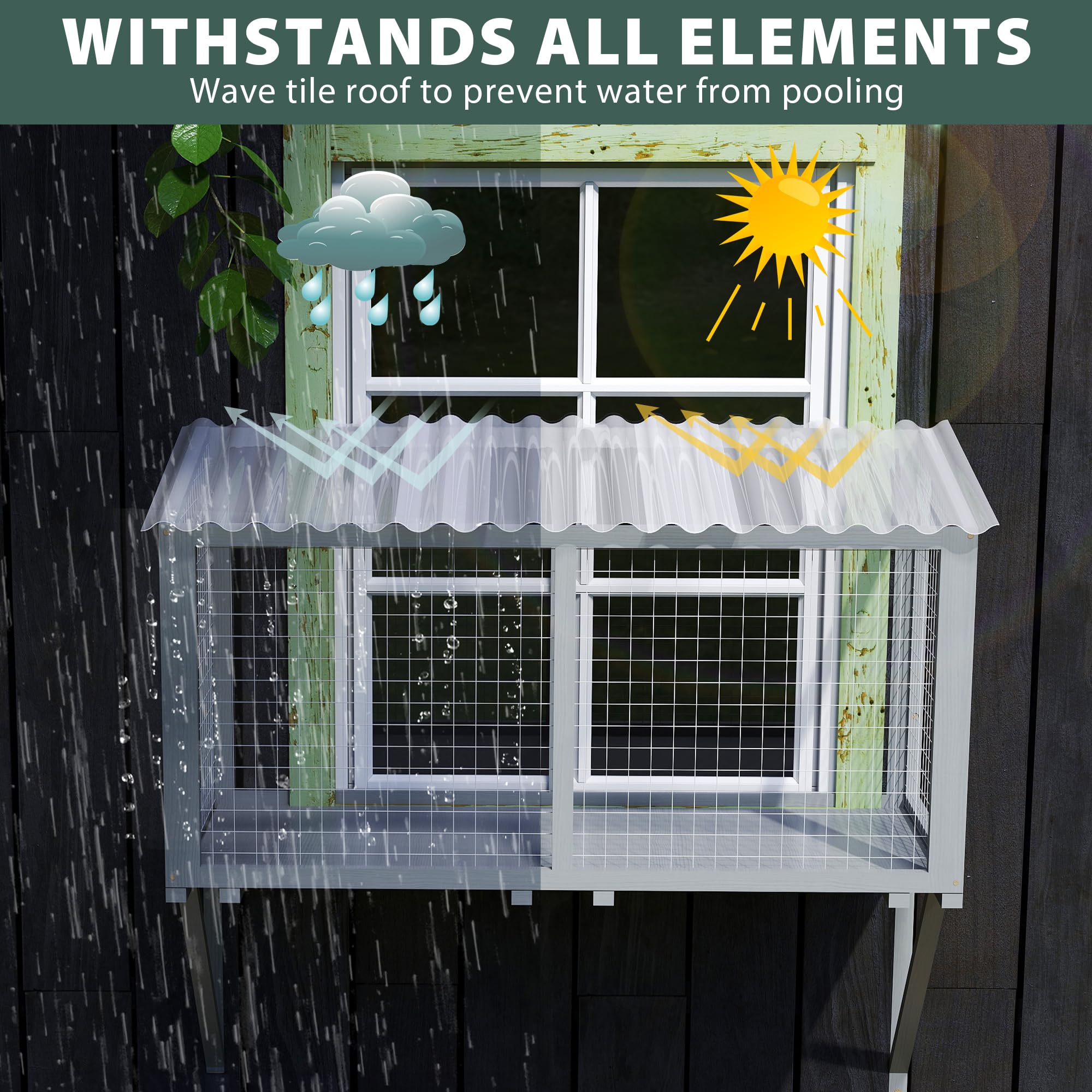 Coziwow Window Catio, Catio Outdoor Cat Enclosure Window Box, Wooden Cat Window Perch