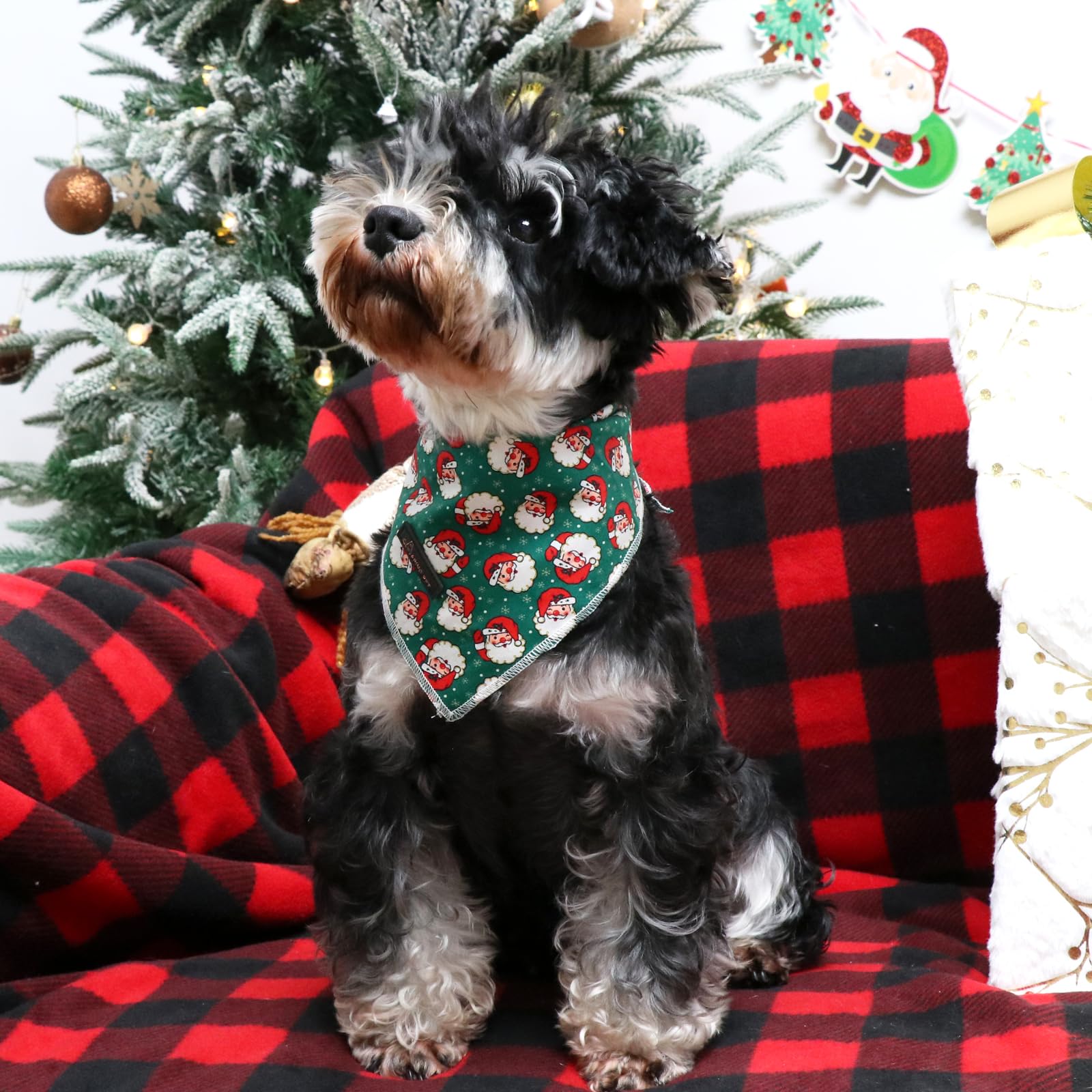 Aring Pet Christmas Dog Bandana & Cat Scarf - Comfortable Green Santa Claus Triangle Bibs For Small To Large Pets