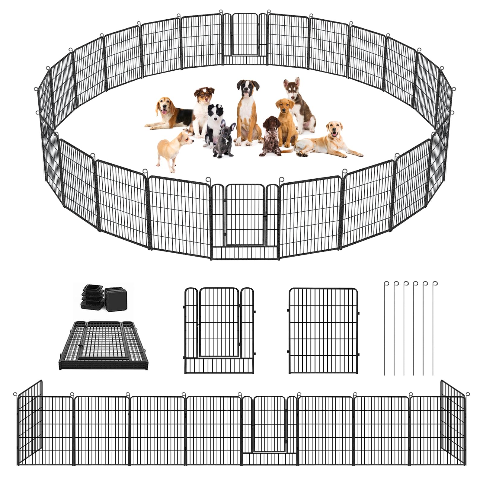 Jhsomdr Dog Playpen Outdoor Dog Fence For Yard, 32Inch 24 Panels Dog Pens Outside Anti-Rust Pet Playpen Exercise Pen With Lock F