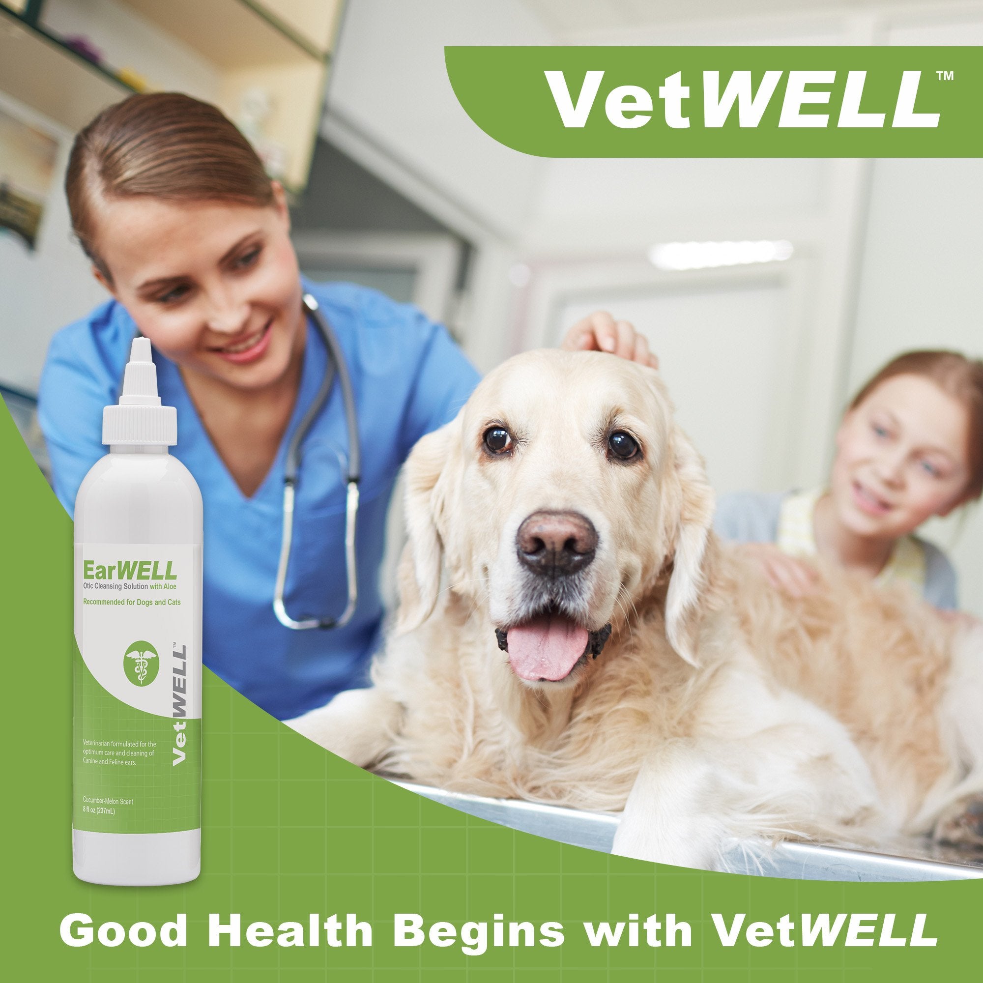 Vetwell Ear Cleaner For Dogs And Cats - Otic Rinse For Infections And Controlling Ear Infections And Odor In Pets - 8 Oz (Cucumber Melon)