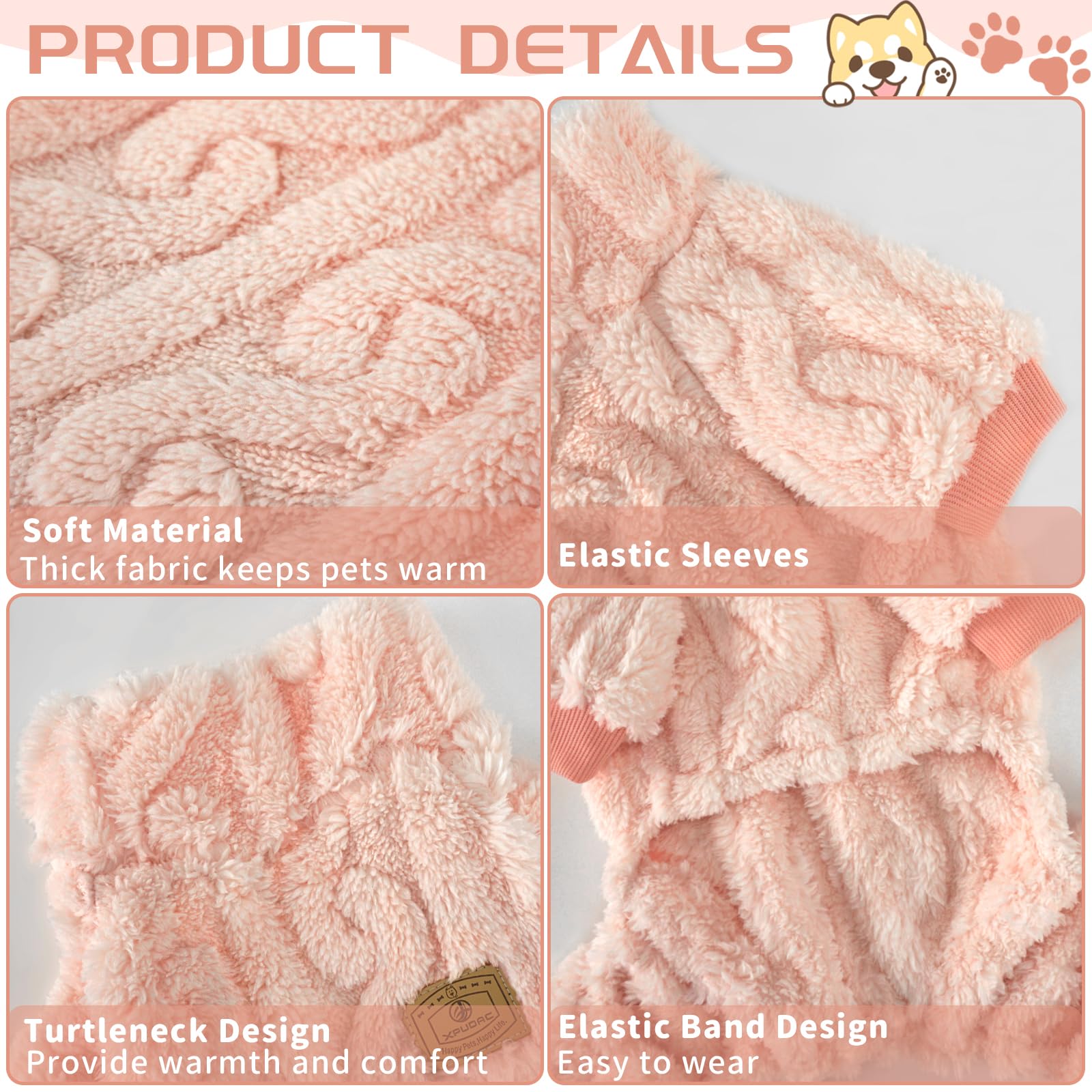 Xpudac Sweater, Winter Clothes For Small Medium Dogs, Girl Fleece Pajamas For Winter Christmas, Peach-X-Small