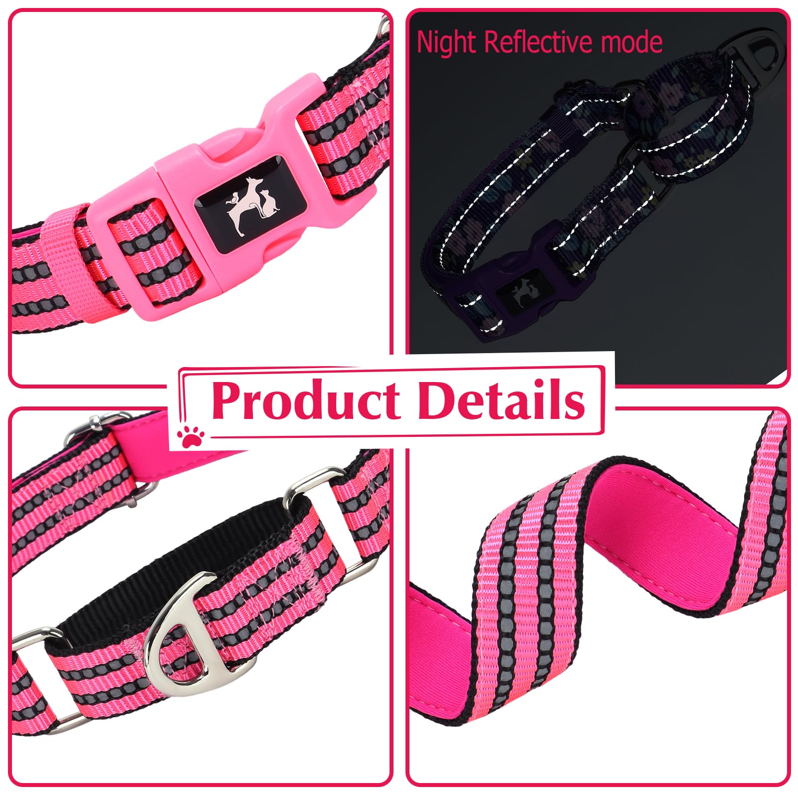 Onefojojo Martingale Dog Collars Reflective Nylon Dog Collar With Quick Release Buckle Adjustable Training No Slip Dog Collar (M