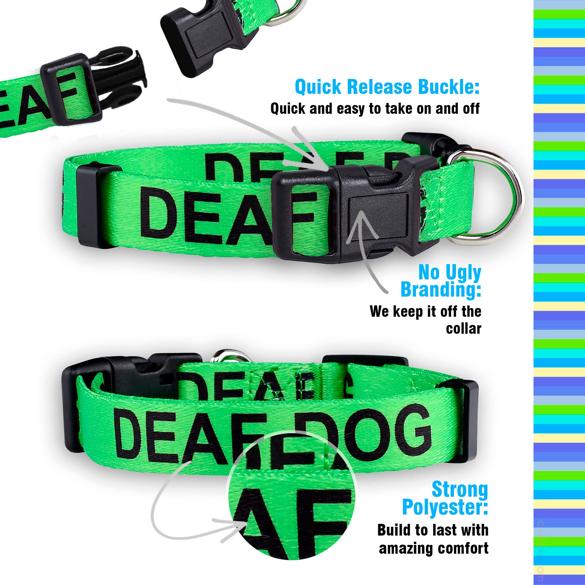 Native Pup Deaf Dog Collar - Hard of Hearing Warning, Small, Green, Polyester