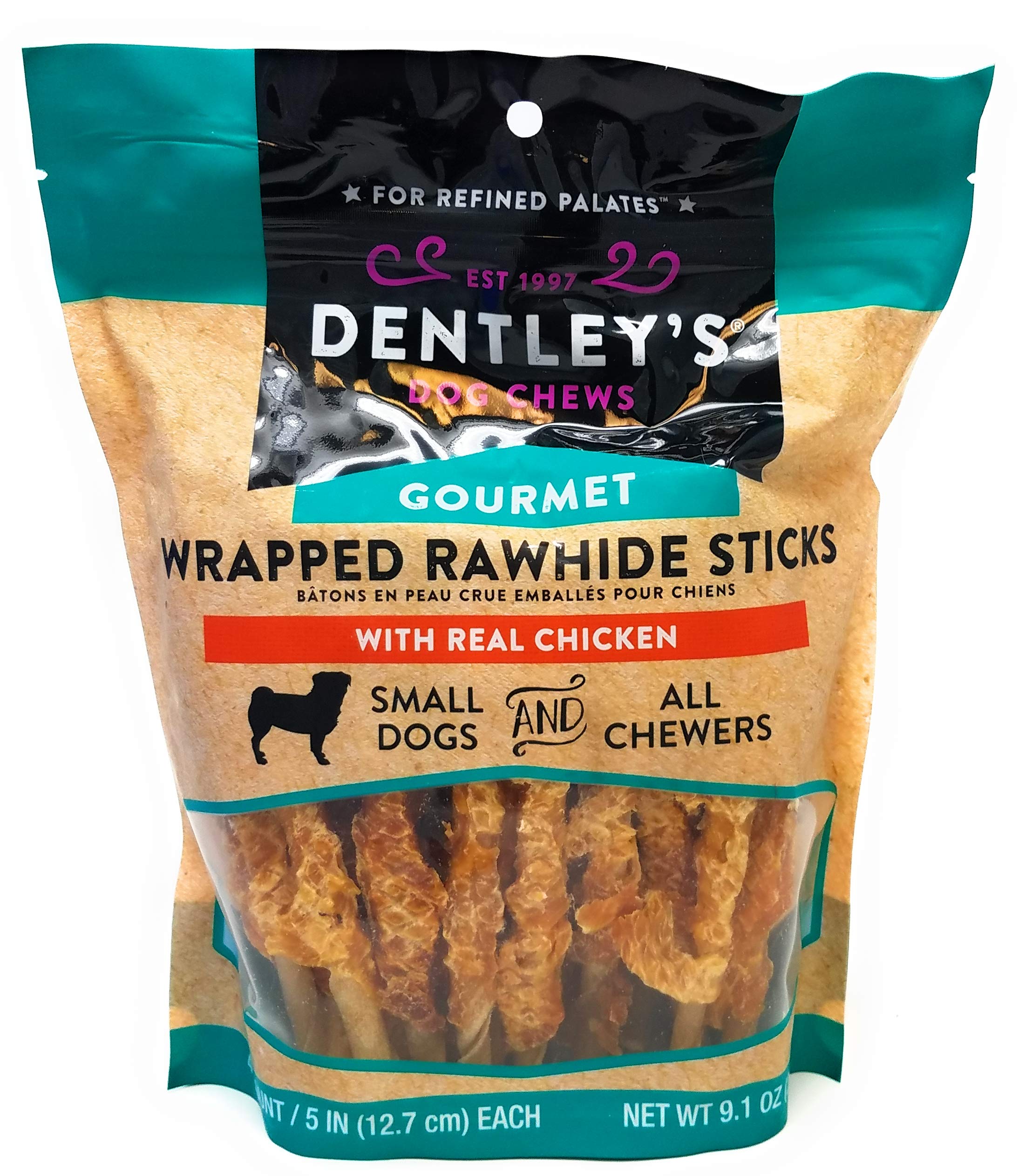 Dentleys Gourmet Wrapped Rawhide Sticks Dog Treats - Chicken 40 Count Per Pack