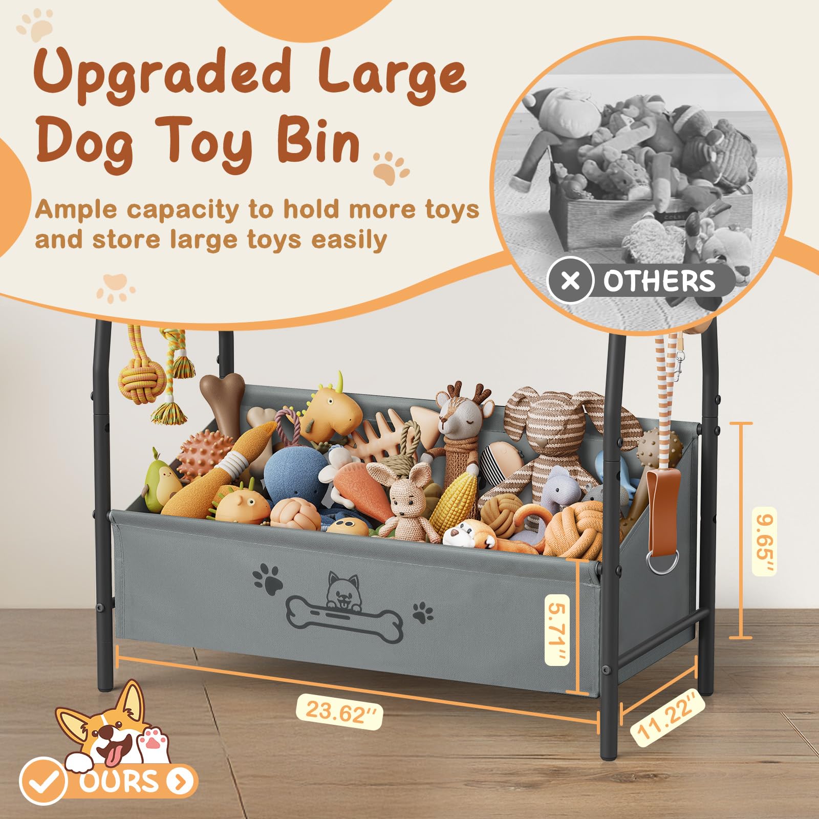 Lomivra Large Dog Toy Basket, Dog Toy Bin with Storage Organizer, Trapezoid Dog Toy Box for Dog Stuff, Toy Holder Chest for Pet