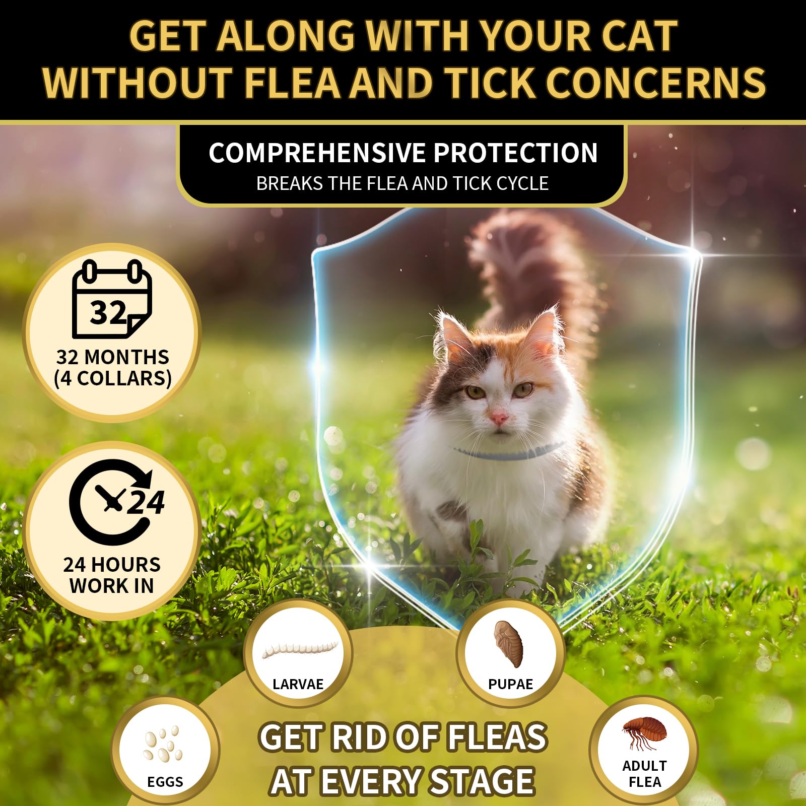 YOTANGO 4 Pack Flea Collar for Cats, 32 Months Flea and Tick Prevention for Cats, Waterproof Cat Flea Collar, Cat Flea and Tick