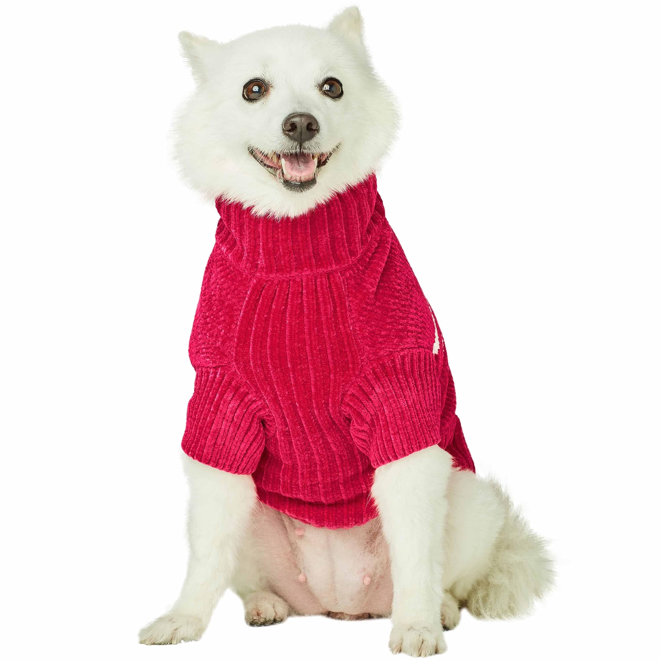 Blueberry Pet Cozy Soft Chenille Classy Striped Dog Sweater in Hot Pink, Back Length 20'', Pack of 1 Clothes for Dogs
