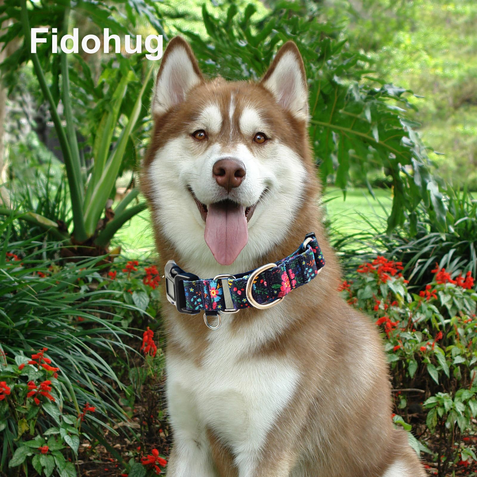 Fidohug Slip Collar for Dogs Martingale Collar with Buckle Floral Adjustable Soft Nylon Dog Collars (Blue Pink Flower, Large)
