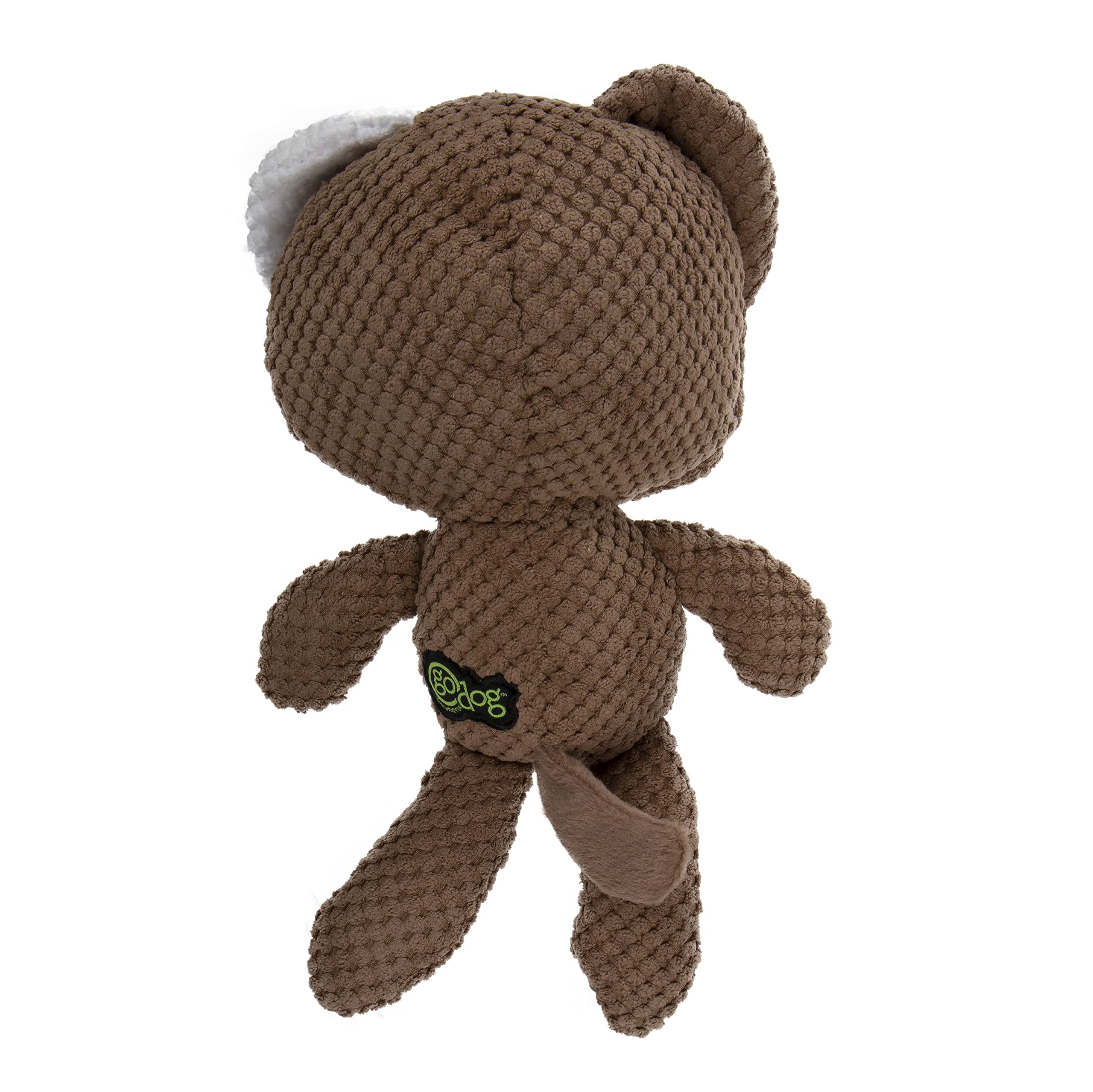 Godog Checkers Dog Squeaky Plush Dog Toy, Chew Guard Technology - Brown, Large