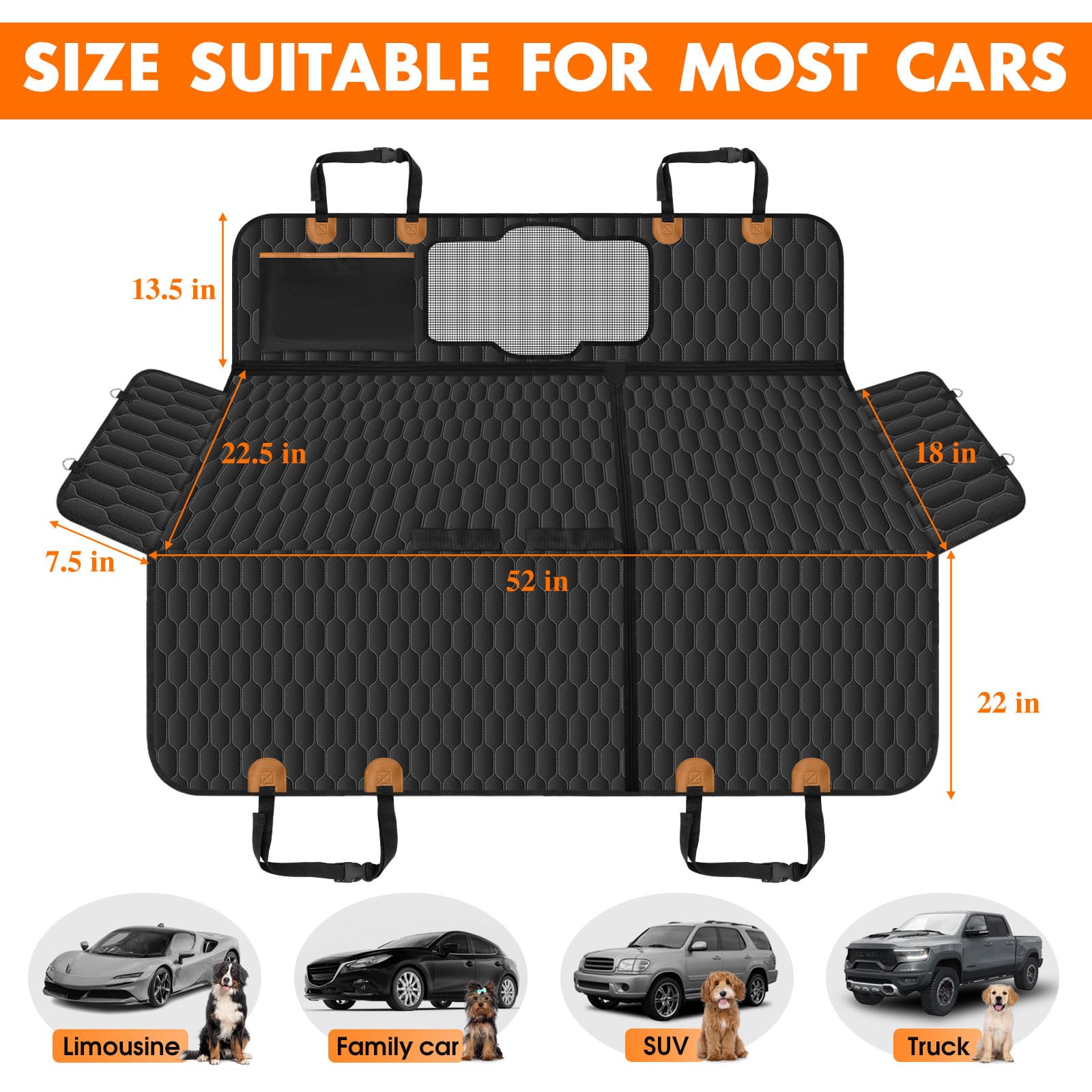 Neckory Dog Back Seat Cover, Waterproof Scratch Proof Nonslip Dog Hammock For Car, Car Seat Cover For Back Seat With Sanitary Pa