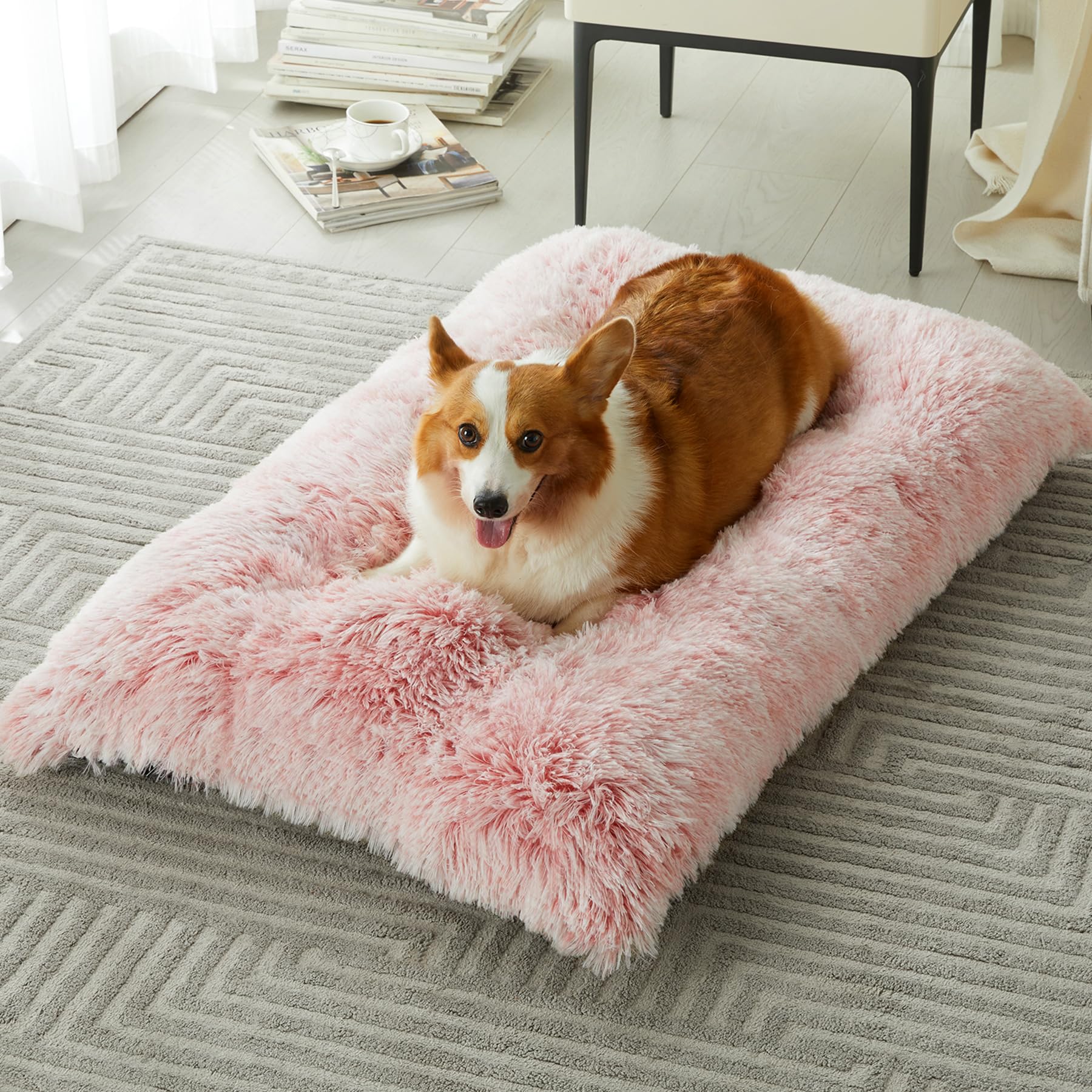 Bfpethome Dog Bed For Large Dogs - Plush Crate Bed, Washable Kennel Pad With Anti-Slip Bottom, Fluffy Cozy & Anxiety Easing, 24'