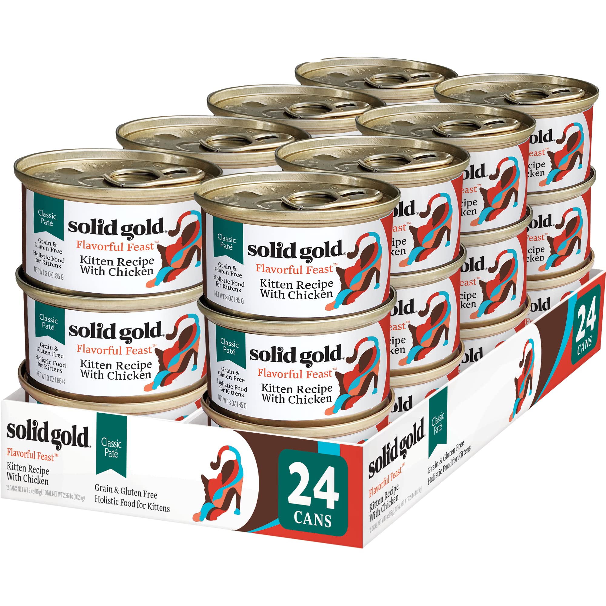 Solid Gold Flavorful Feast Wet Cat Food - Classic Pate - Real Chicken (for Kittens) - Canned Cat Food, 24 Pack