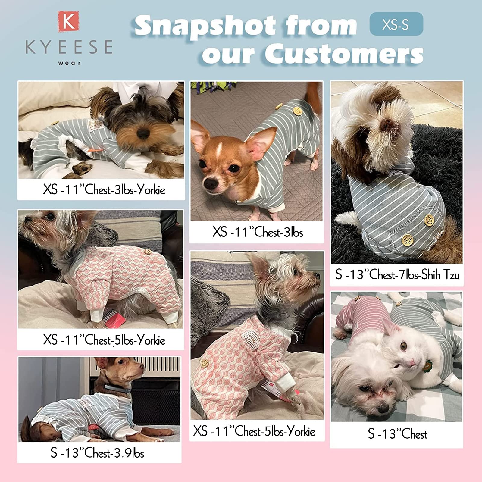 Kyeese Dog Pjs Stretchable Dog Pajamas Jumpsuit 4 Legs Strip Pjs Pet Puppy Apparel