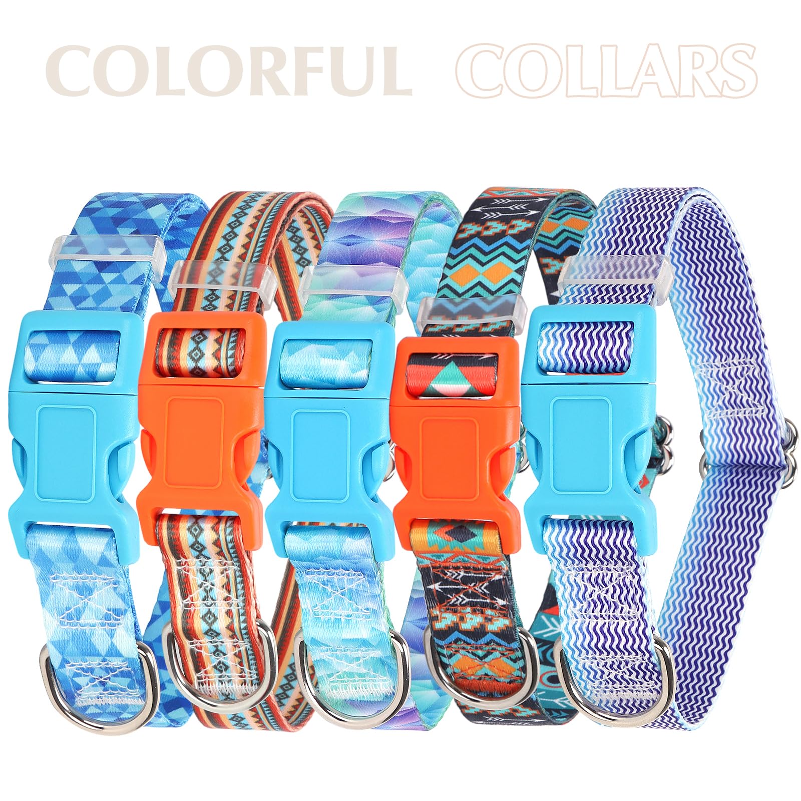 Dog Collar For Puppy Small Dogs, Orange Dog Collar With Tribal Ethnic Aztec Patterns, Adjustable Safety Nylon Dog Collars Buckle