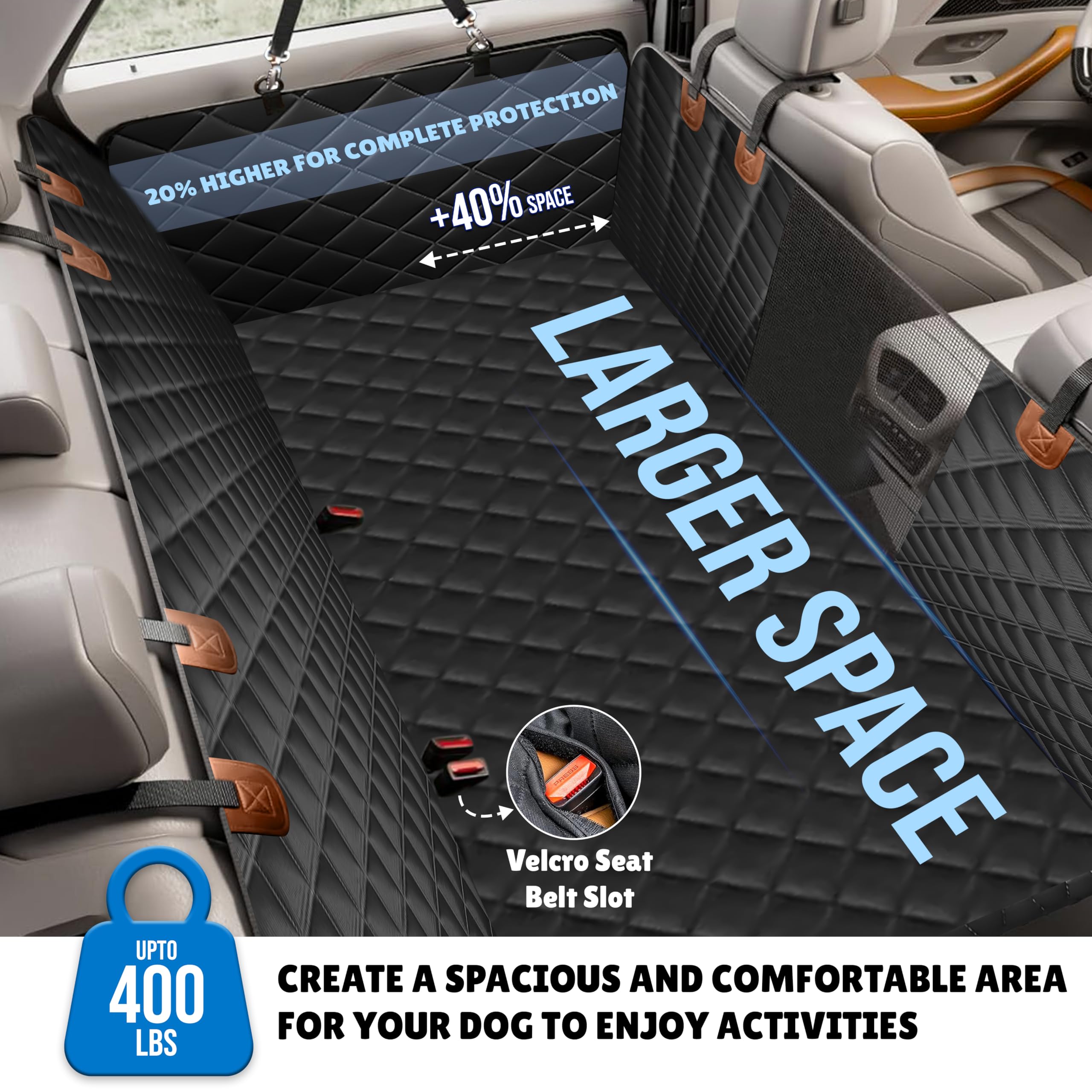 Econour Dog Car Seat Cover For Back Seat | Waterproof Dog Seat Cover With Side Door Straps & Pp Boards | Backseat Cover For Dogs