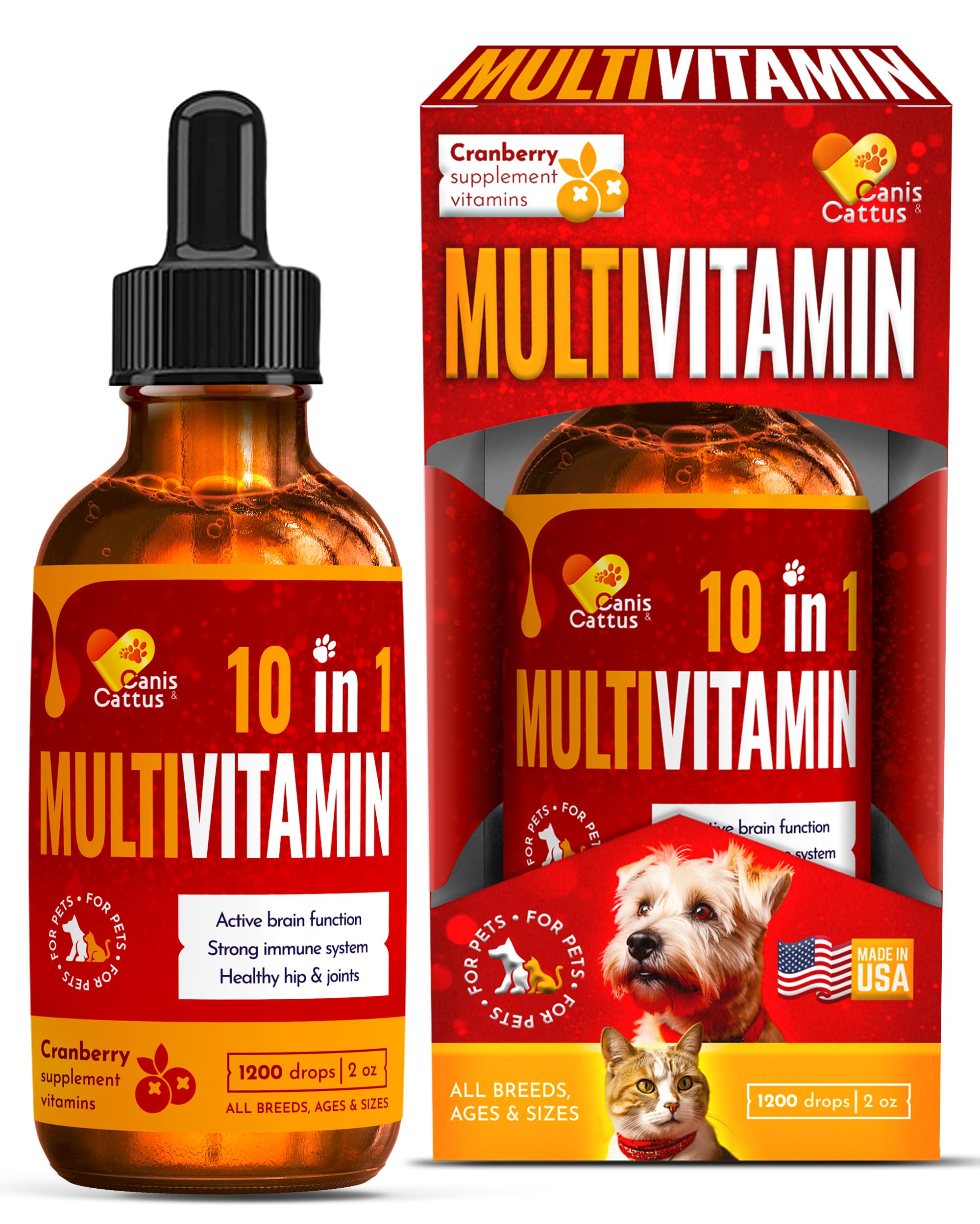 Cat Vitamins for Indoor Cats with Glucosamine for Skin, Coat, Hips & Joints Support - Liquid Dog Vitamins Multivitamin B, C, D f