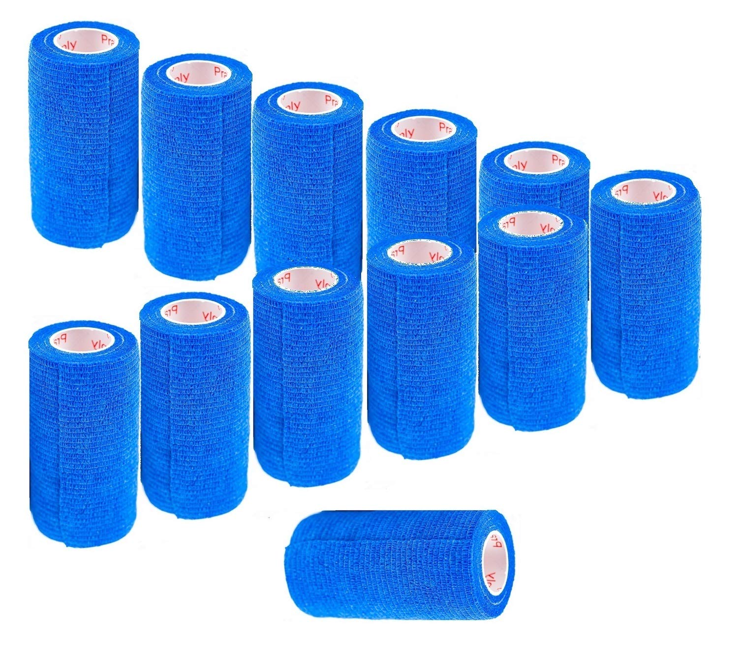 3 Inch Vet Wrap Tape Bulk (Blue) (Pack of 12) Self Adhesive Adherent Adhering Flex Bandage Grip Roll for Dog Cat Pet Horse