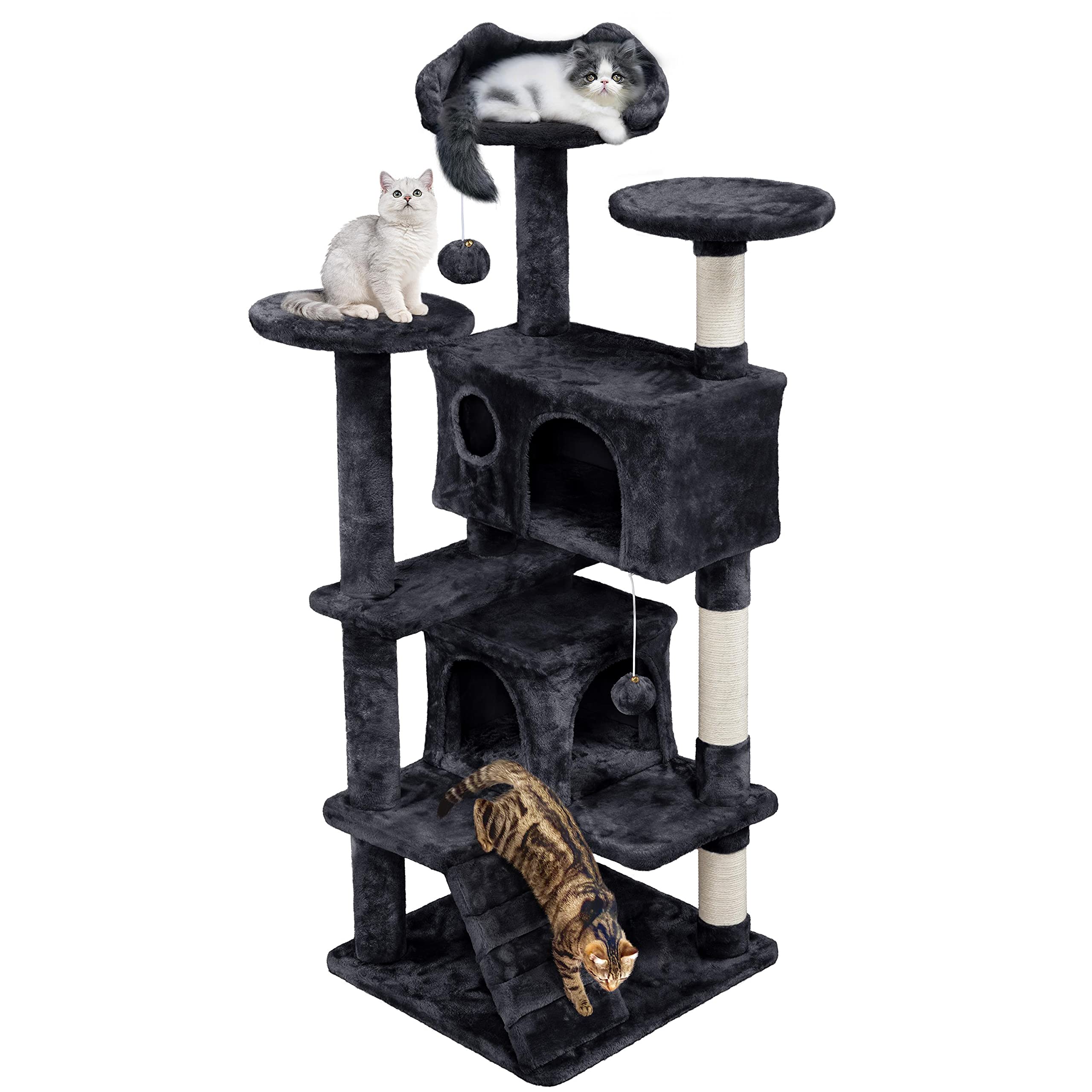 Topeakmart 54In Cat Tree, Cat Tower W/Large Cat Condo Scratching Posts And Perch, Cat Stand House Furniture, Black