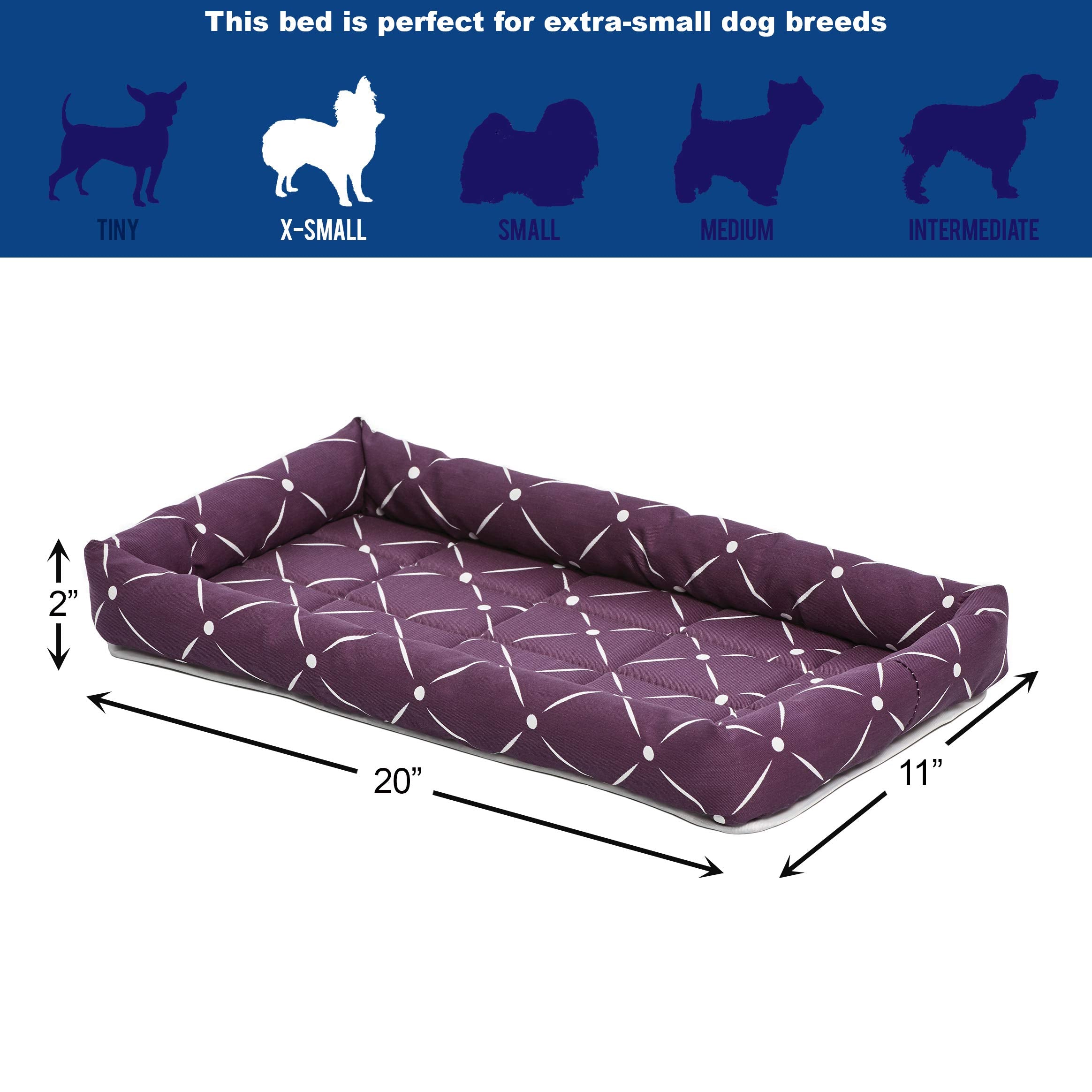 Midwest Homes For Pets 40222-Pld Quiet Time Couture Ashton Bolster Pet Bed, Small Dog/22, Plum & White Diamond Pattern, 20.0' L X 11.5' W X 2.0' Th