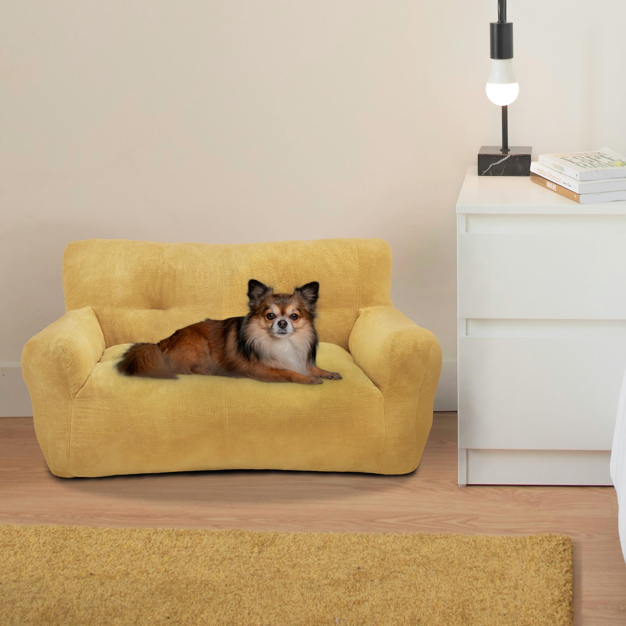 Mcombo Dog Sofa For Small Medium Dogs, Fabric Pet Couch, Sleeping Bed Indoor, 0374 (Yellow)