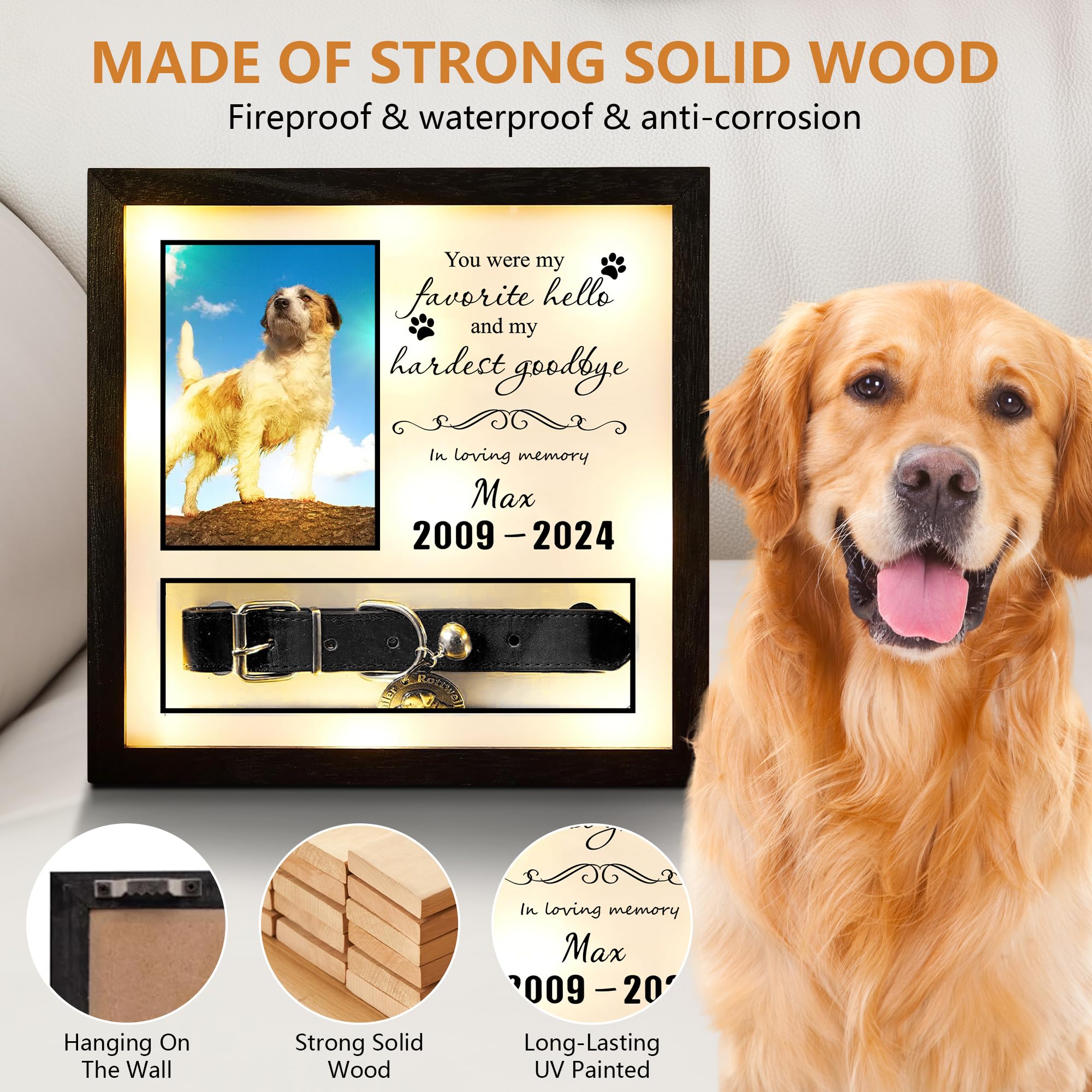 10''X10''Pet Collar Memorial Shadow Box Dog Picture Frame, Cat Or Dog Memorial Gift Pet Sympathy Remembrance Gift Keepsake For M
