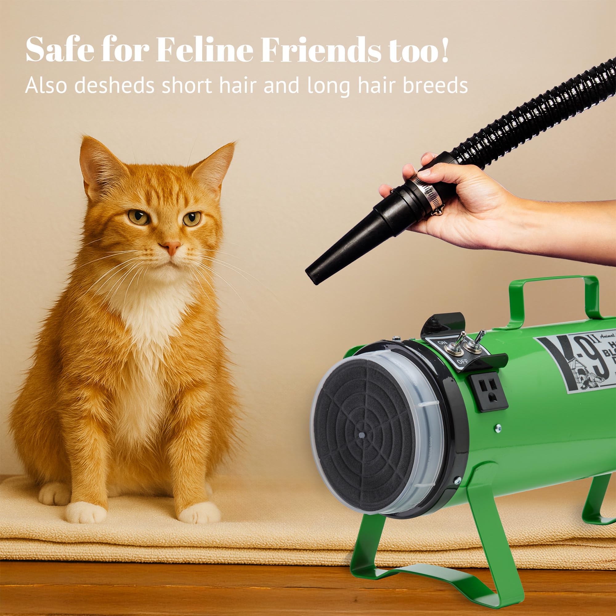 Electric Cleaner Company K9 Ii Dog Blow Dryer - High Power Grooming Dryer, Heavy Duty, 10' Hose, Deshedding, Hunter Green