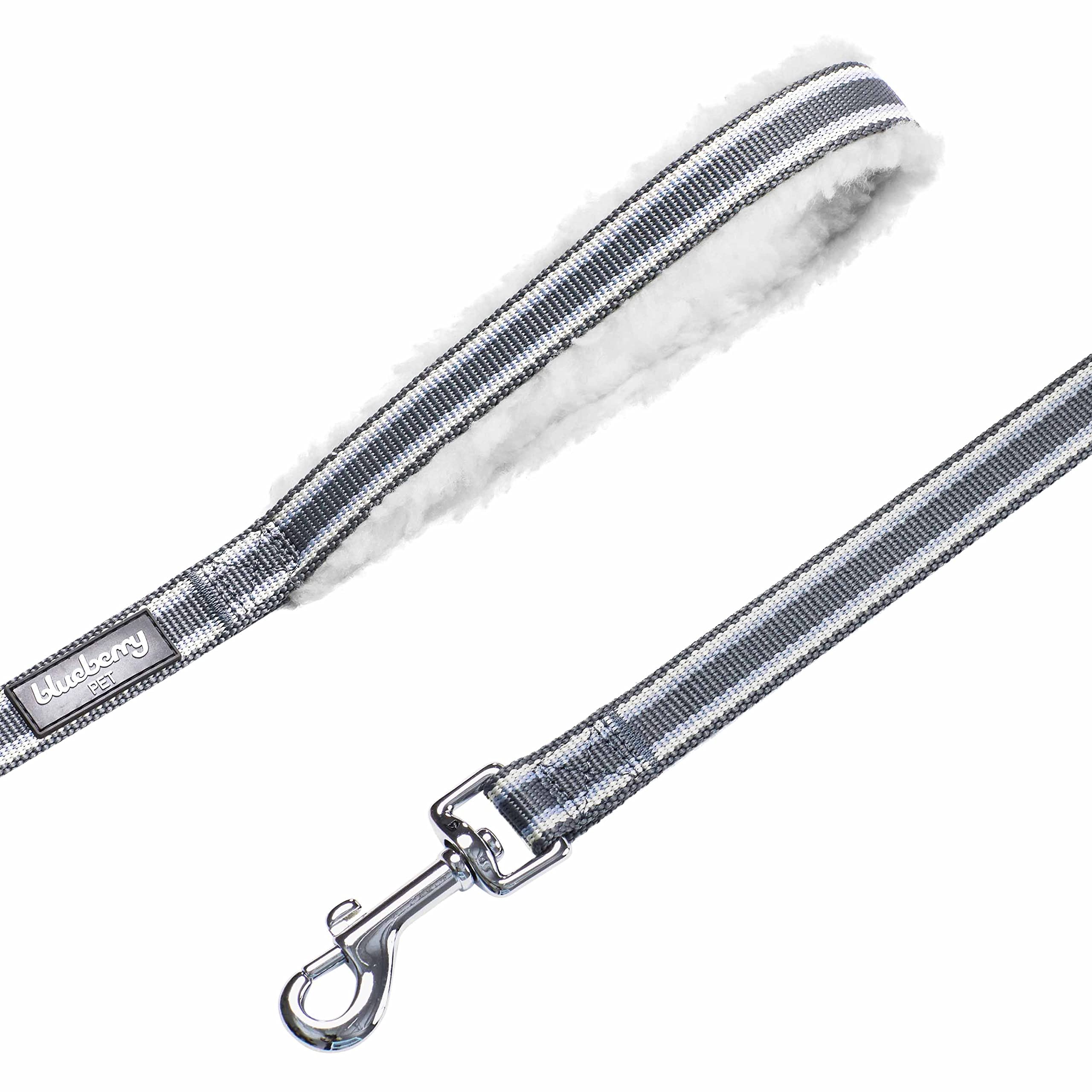 Blueberry Pet Multi-Colored Stripe Fleece Padded Dog Leash With Soft & Comfortable Handle, 5 Ft X 3/4', Grey, Medium, Leashes For Dogs